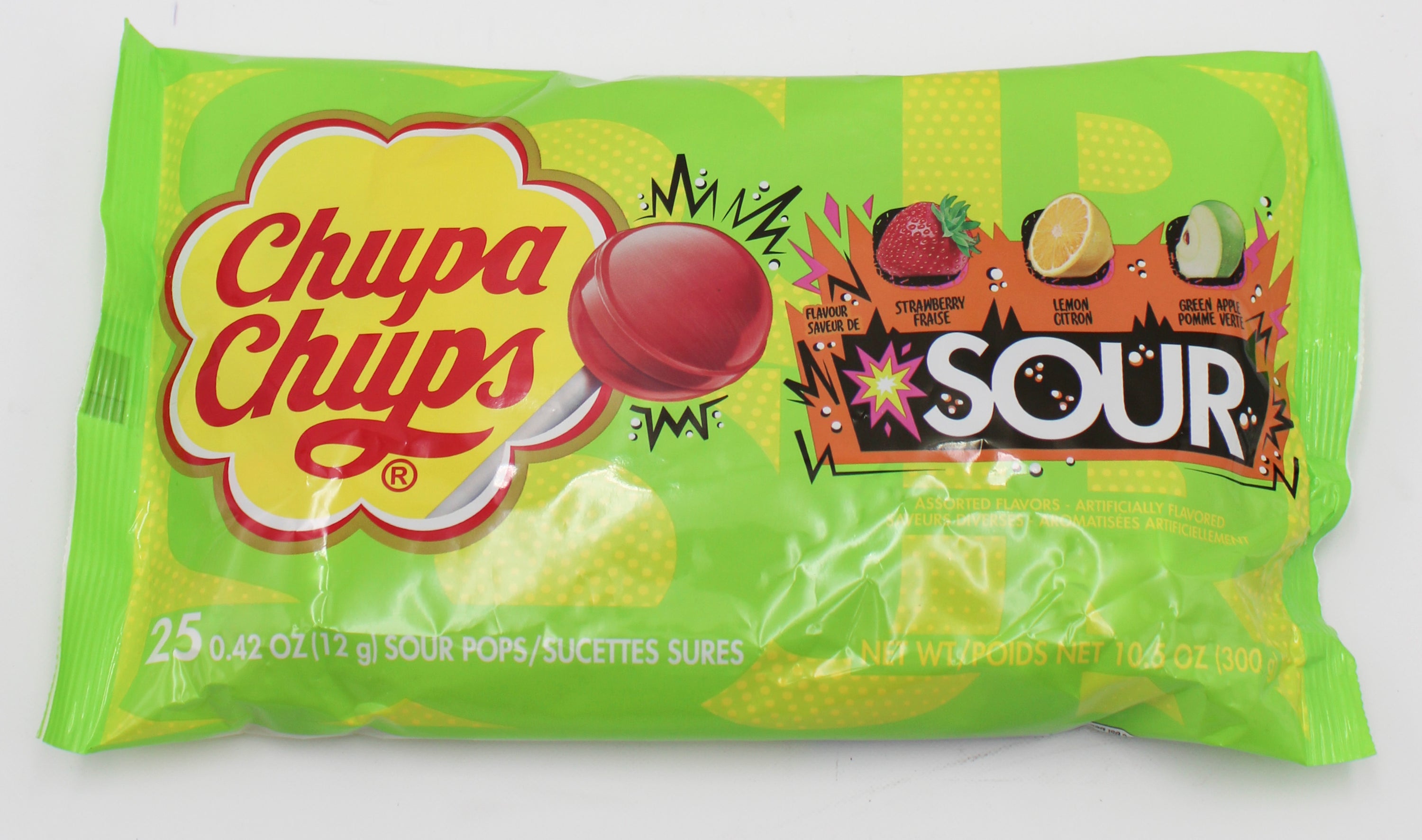 Chupa Chups Lollipops Sour Fruit 25ct Laydown Bag