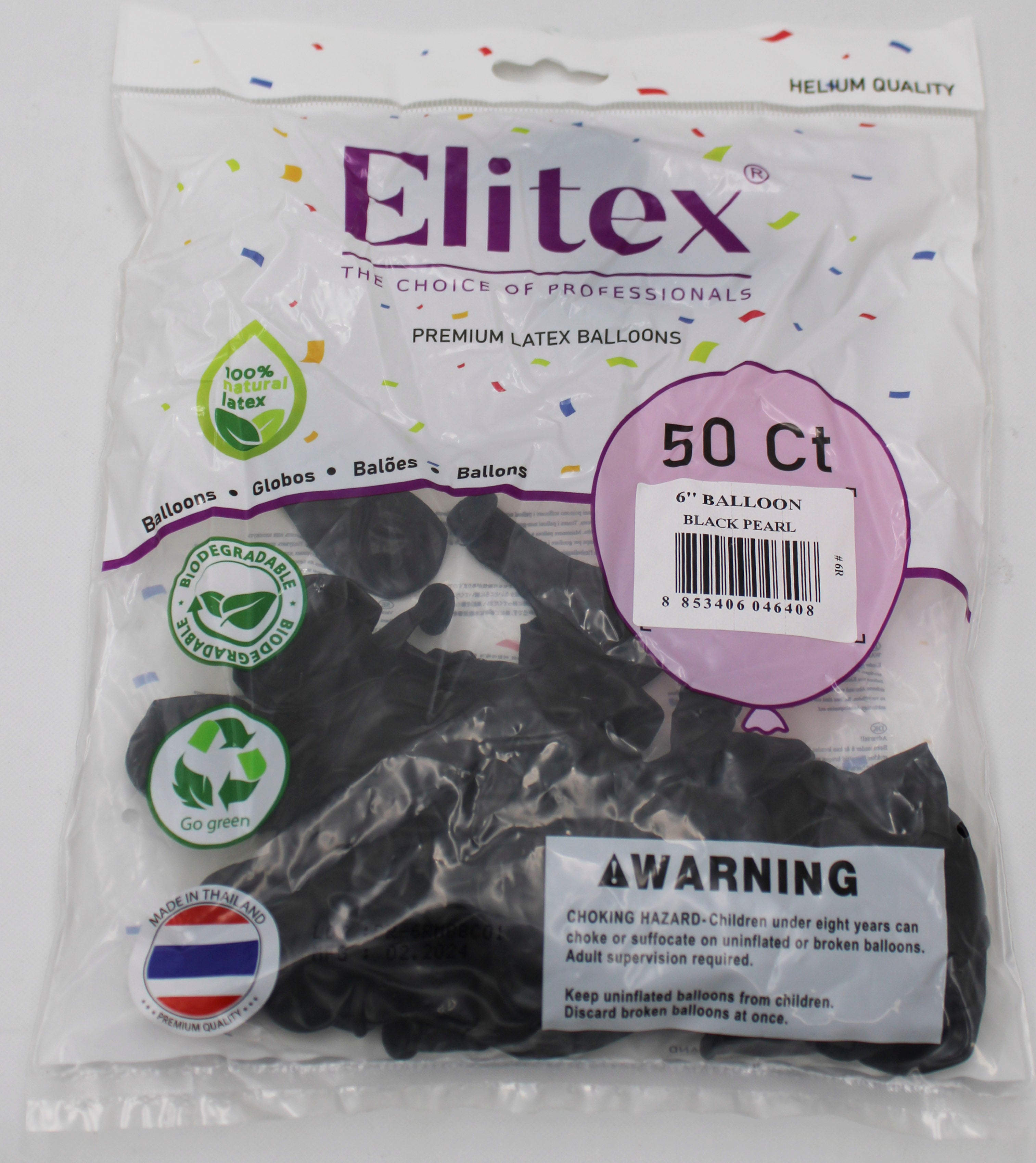 ELITEX 6" BLACK PEARL ROUND BALLOON, 50 PACK