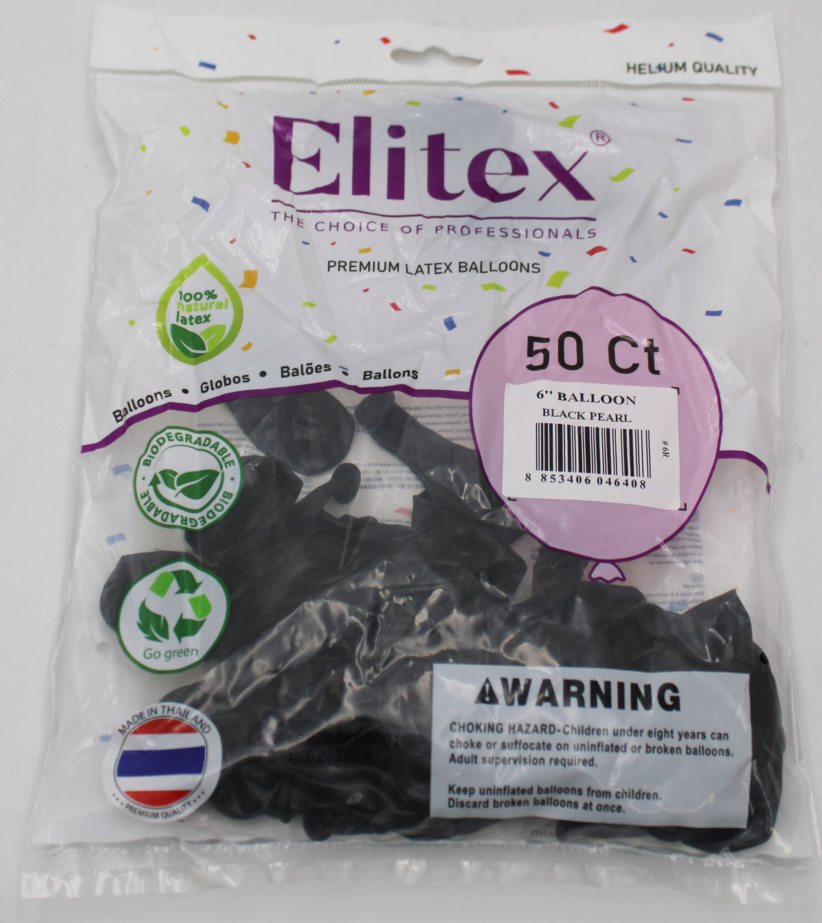 ELITEX 6" BLACK PEARL ROUND BALLOON, 50 PACK