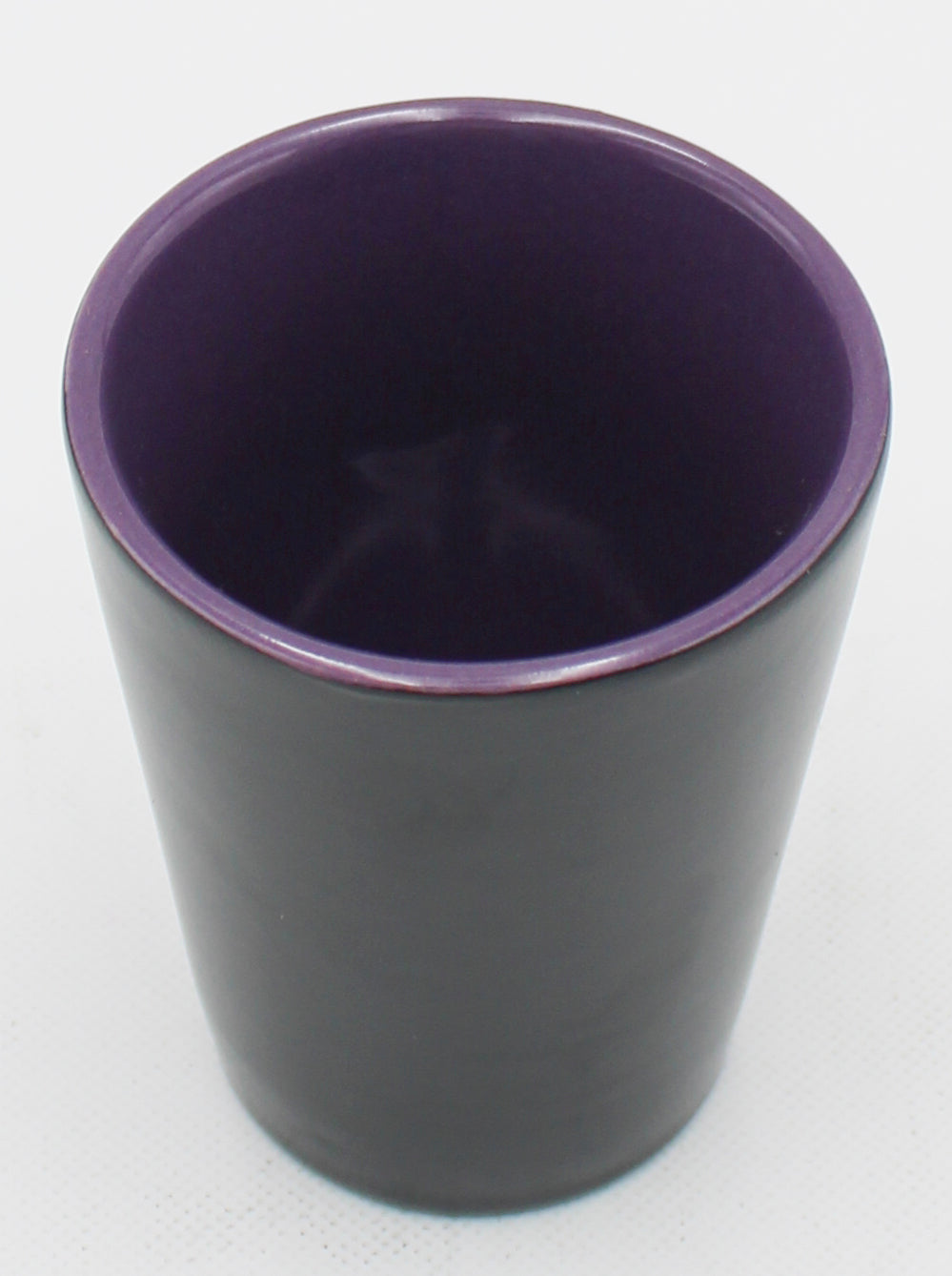 2OZ CERAMIC SHOT GLASS, MATTE, BLACK - INNER COLOR PURPLE