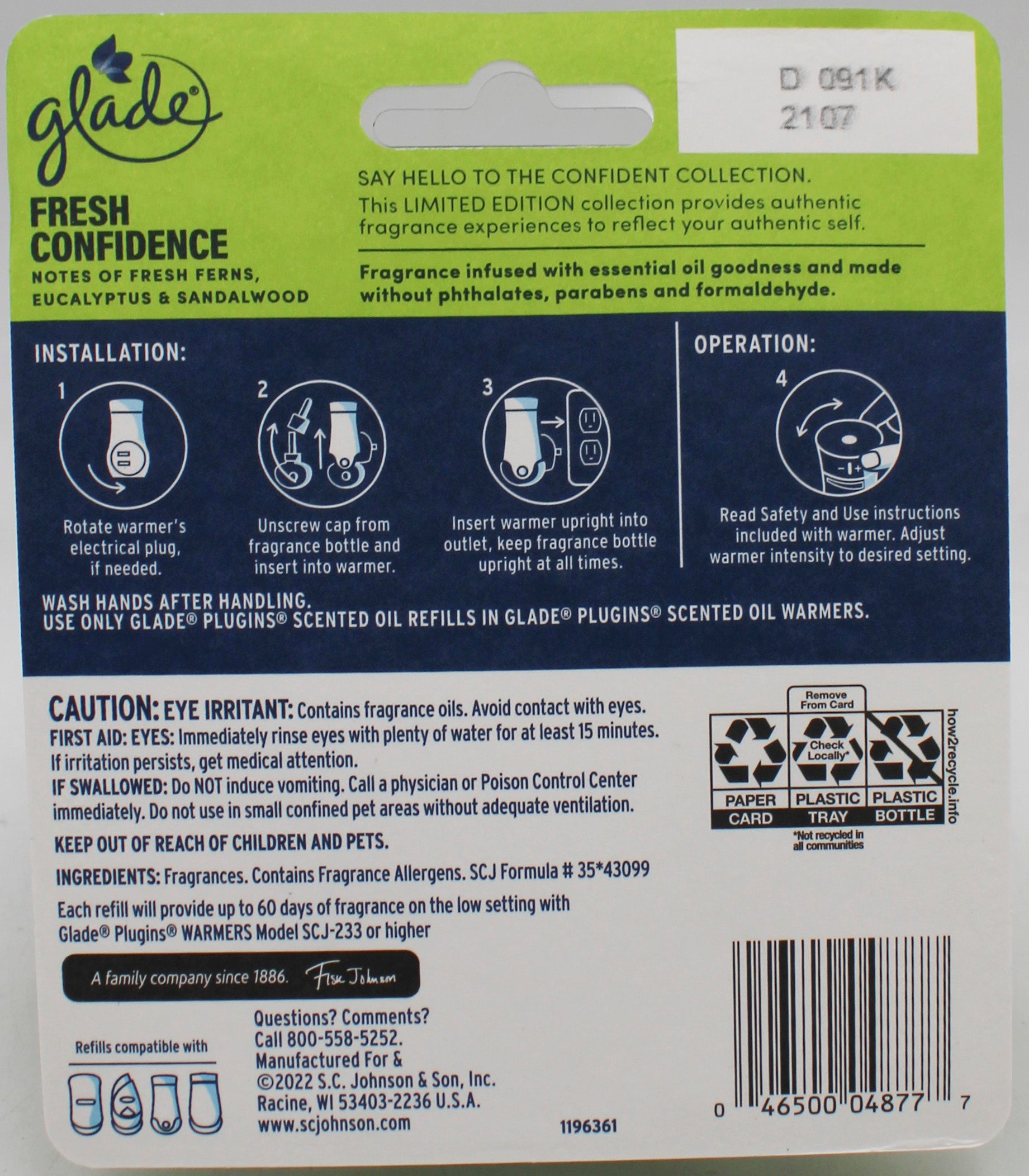 GLADE PLUGINS SCENTED OIL FRESH CONFIDENCE 2ct 0.67floz US