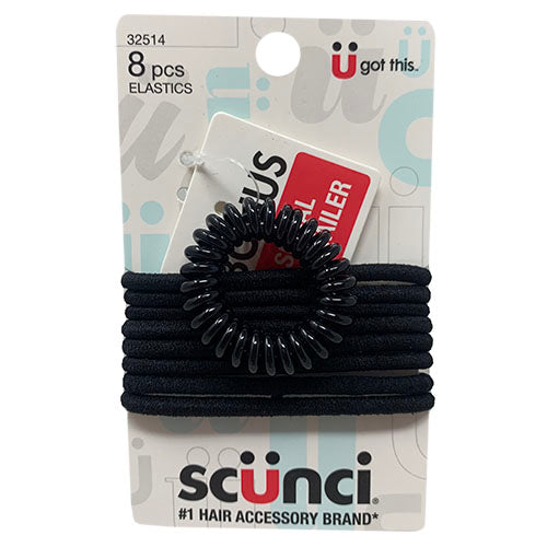 SCUNCI HAIR ELASTICS 8CT W/BNS-NI