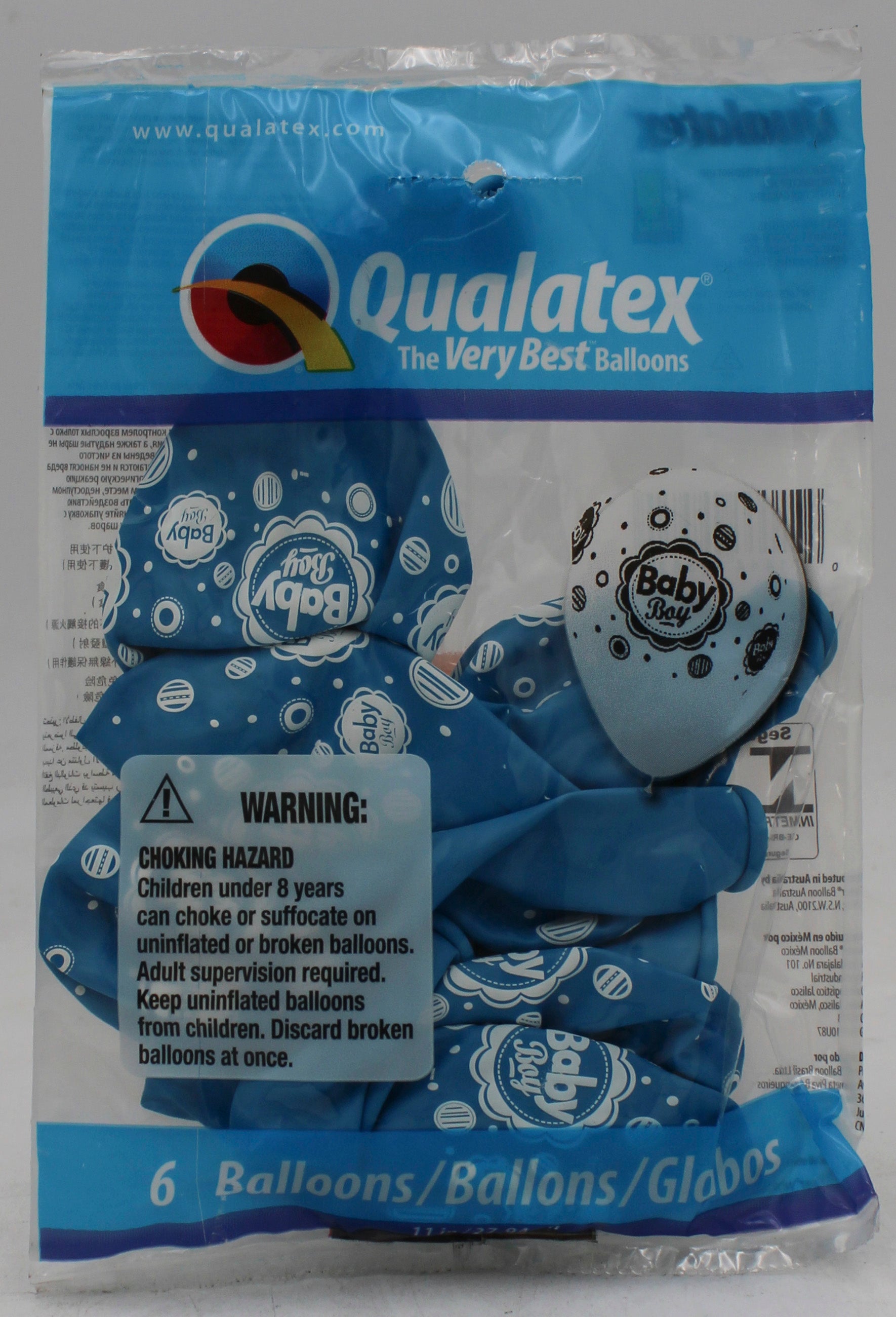 QUALATEX 11" ROUND PARTY BALLOONS ROUNDBN EGG 6CT BABY BOY DOTS