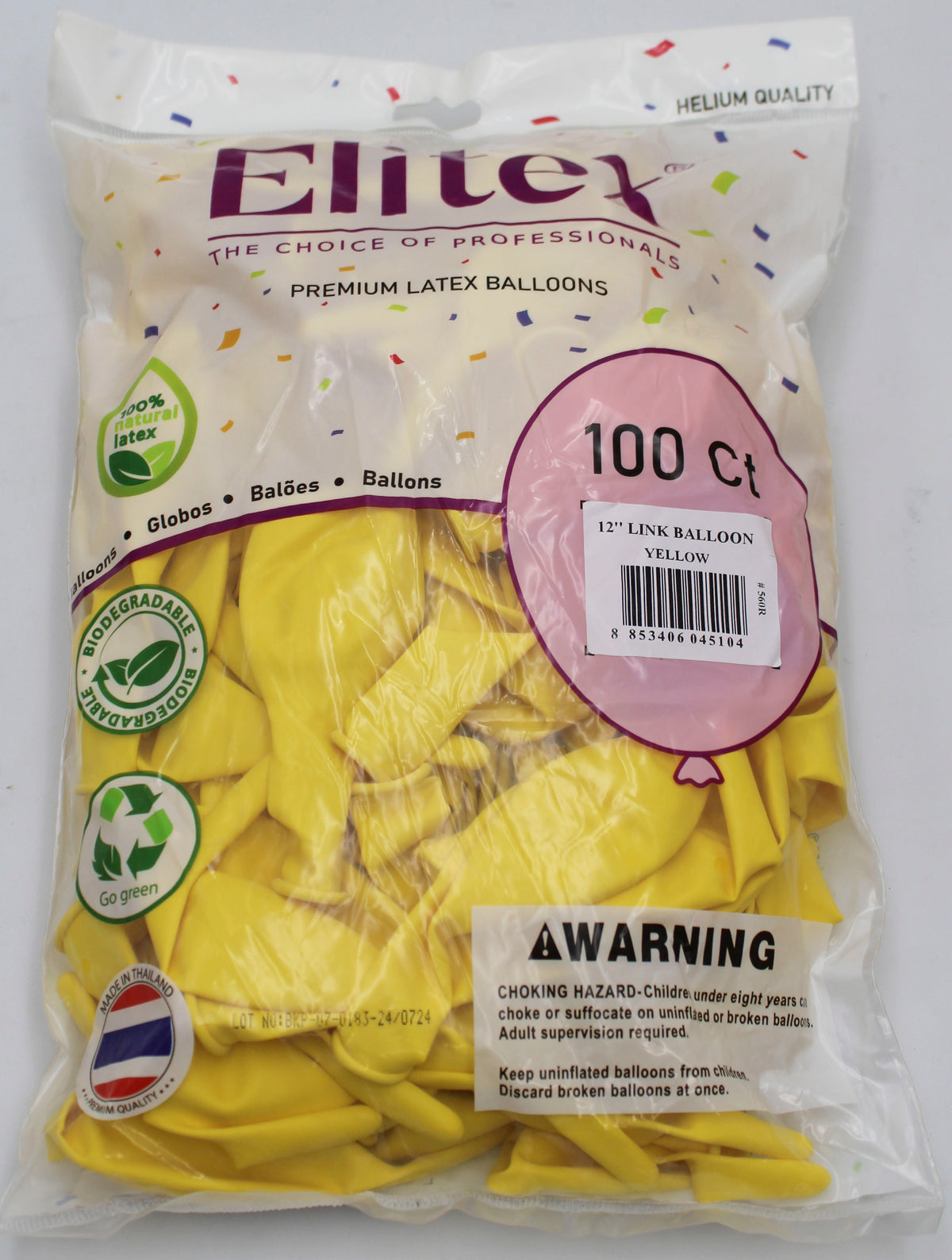 ELITEX 12" YELLOW LINK BALLOON, 100 PACK