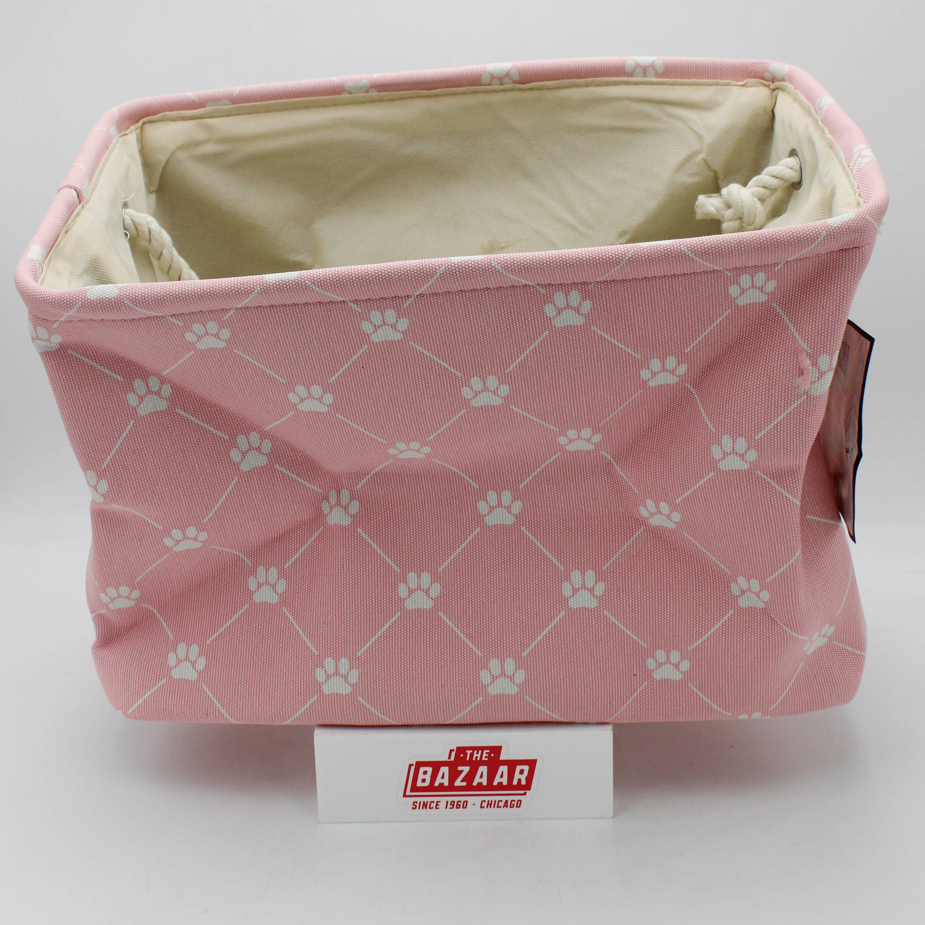 POLYESTER PET BIN TRELLIS PAW PINK RECTANGLE MEDIUM 16x10x12