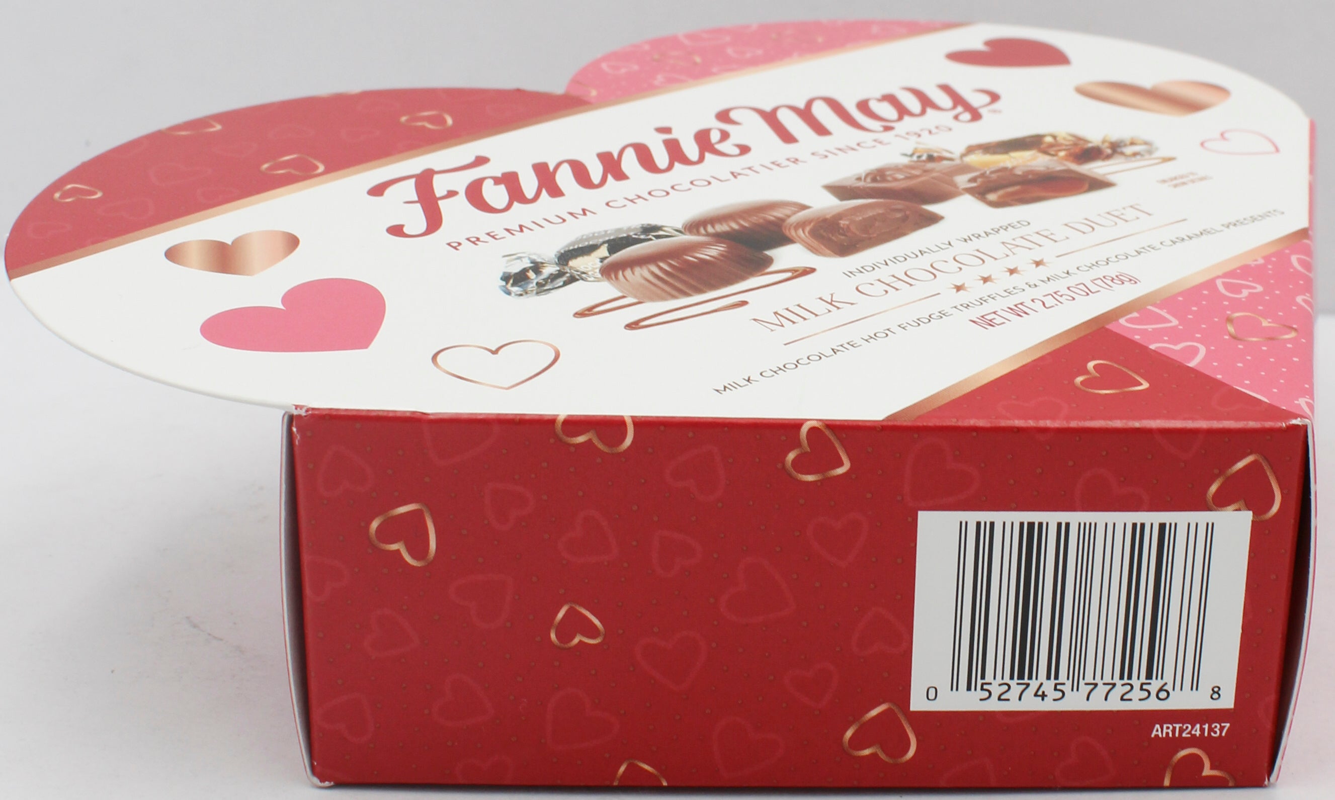 FANNIE MAY MILK CHOCOLATE DUET HEART BOX  2.7 Oz BB 7/19/27