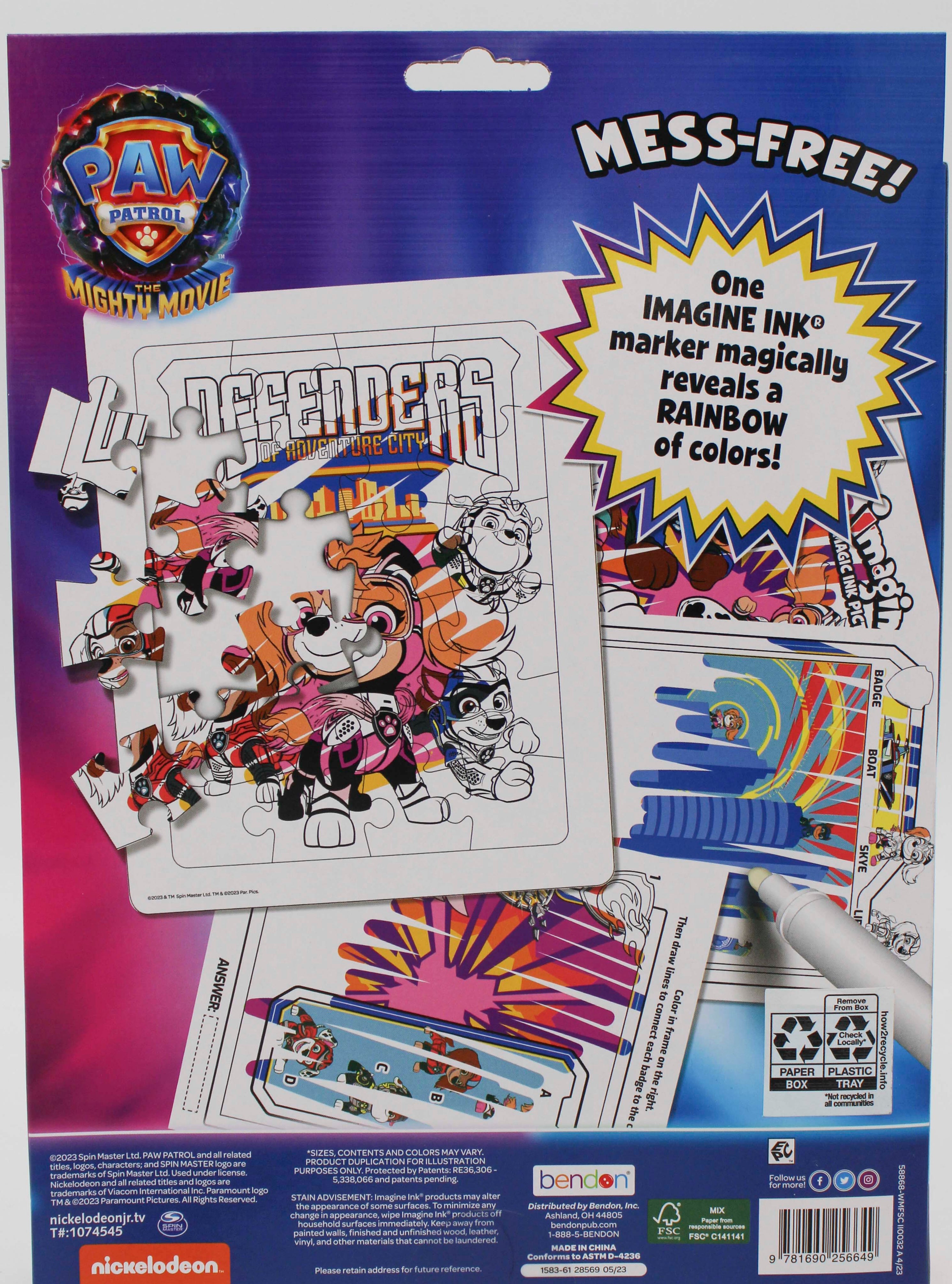 BENDON PAW PATROL IMAGINE MAGIC INK 1 MARKER 24PC PUZZLE 3 COLORING PAGES