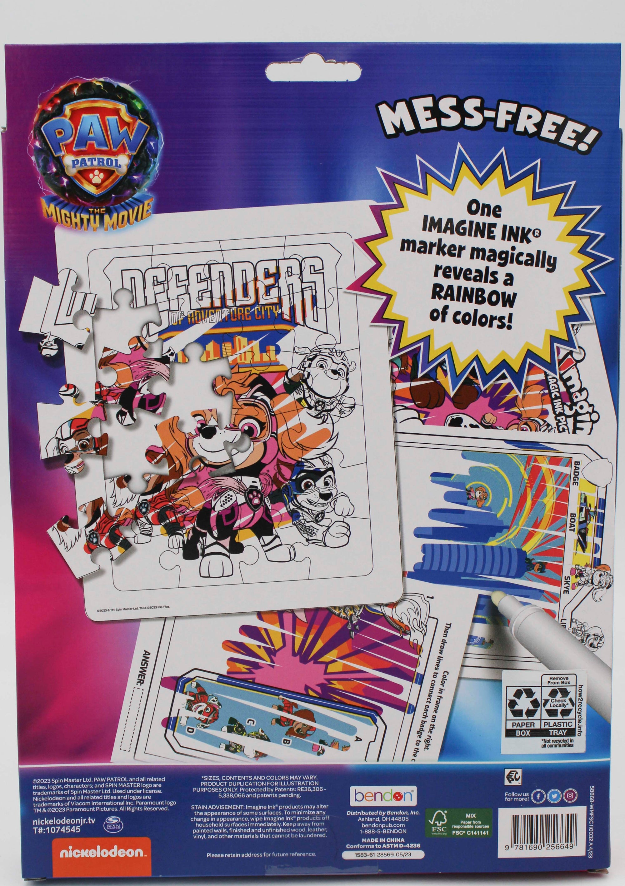 BENDON PAW PATROL IMAGINE MAGIC INK 1 MARKER 24PC PUZZLE 3 COLORING PAGES