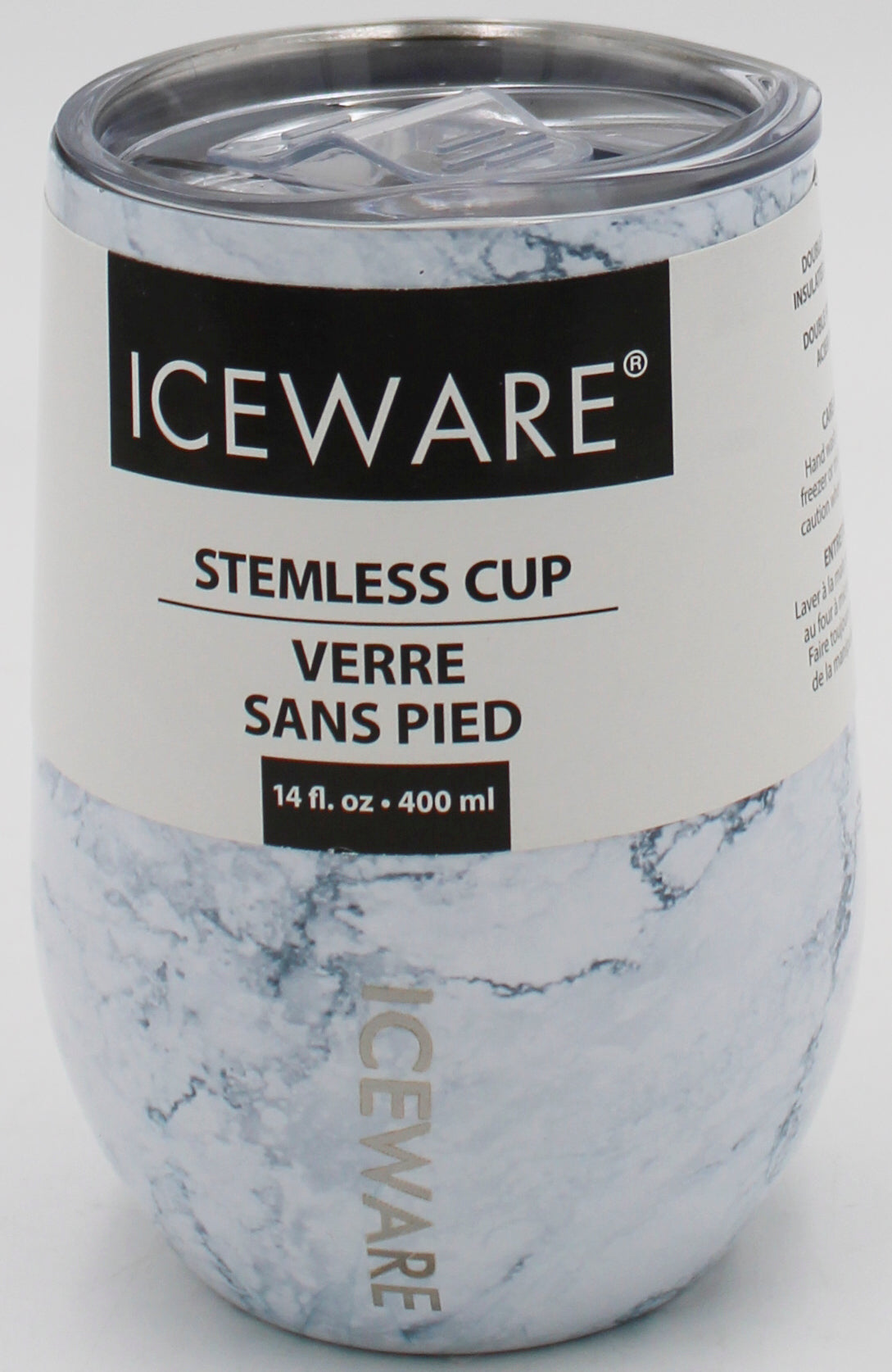 14oz DOUBLE WALL STEMLESS WINE CUP - WHITE MARBLE