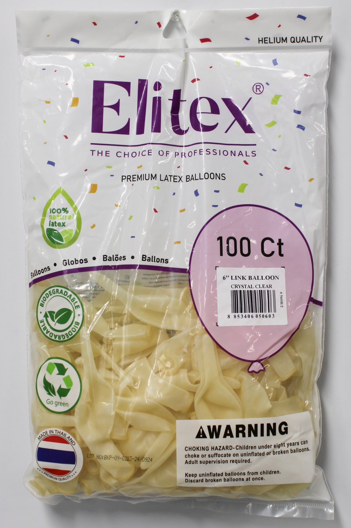 ELITEX 6" CRYSTAL CLEAR LINK BALLOON, 100 PACK