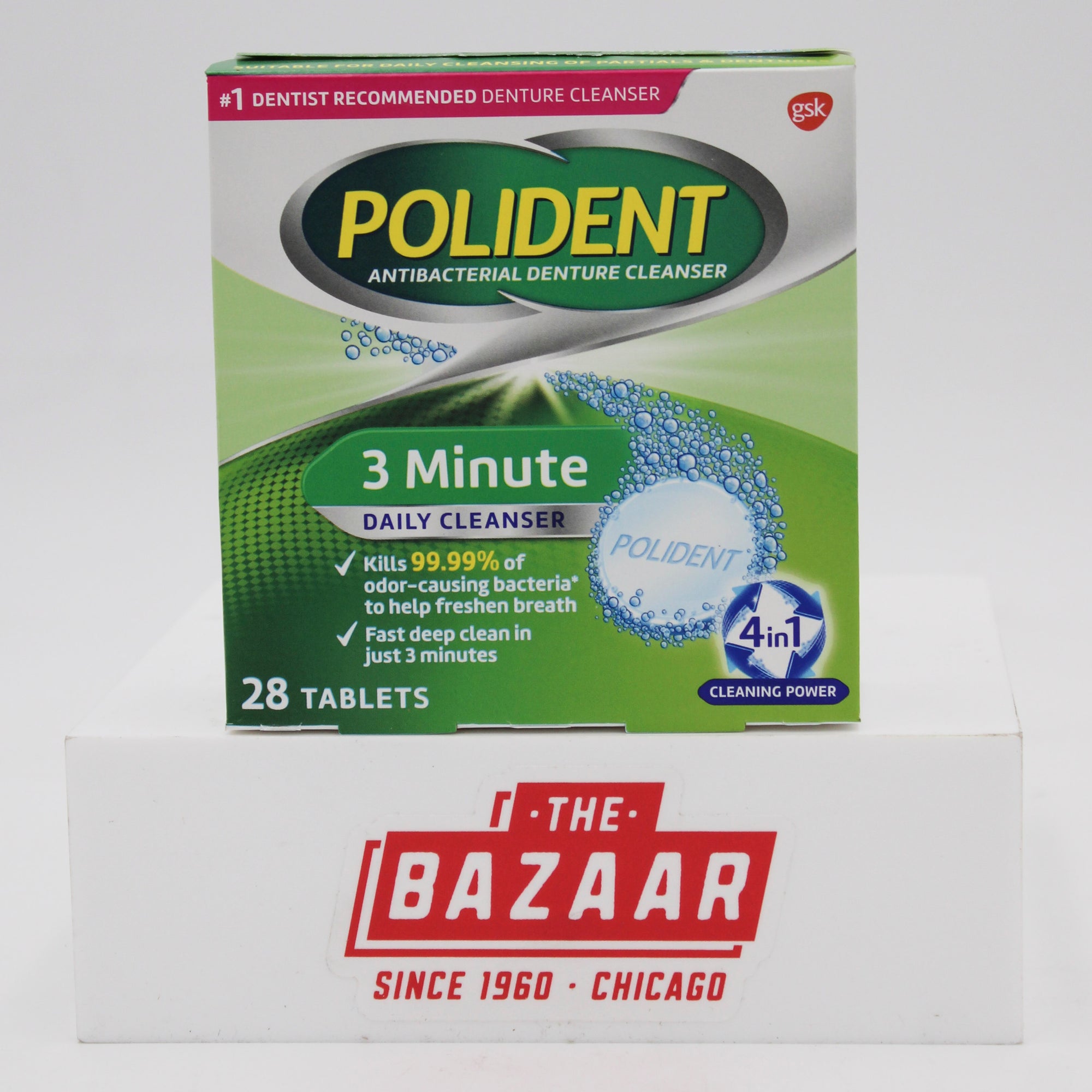 POLIDENT 3 MIN DENTURE CLEANSER TABS 28ct EXP 4/30/27 NI