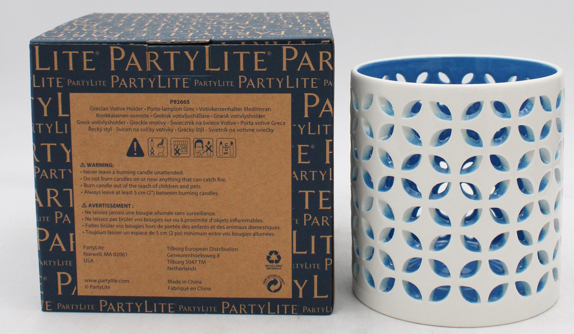 PARTYLITE GRECIAN CERAMIC VOTIVE HOLDER 4"D x 5"H