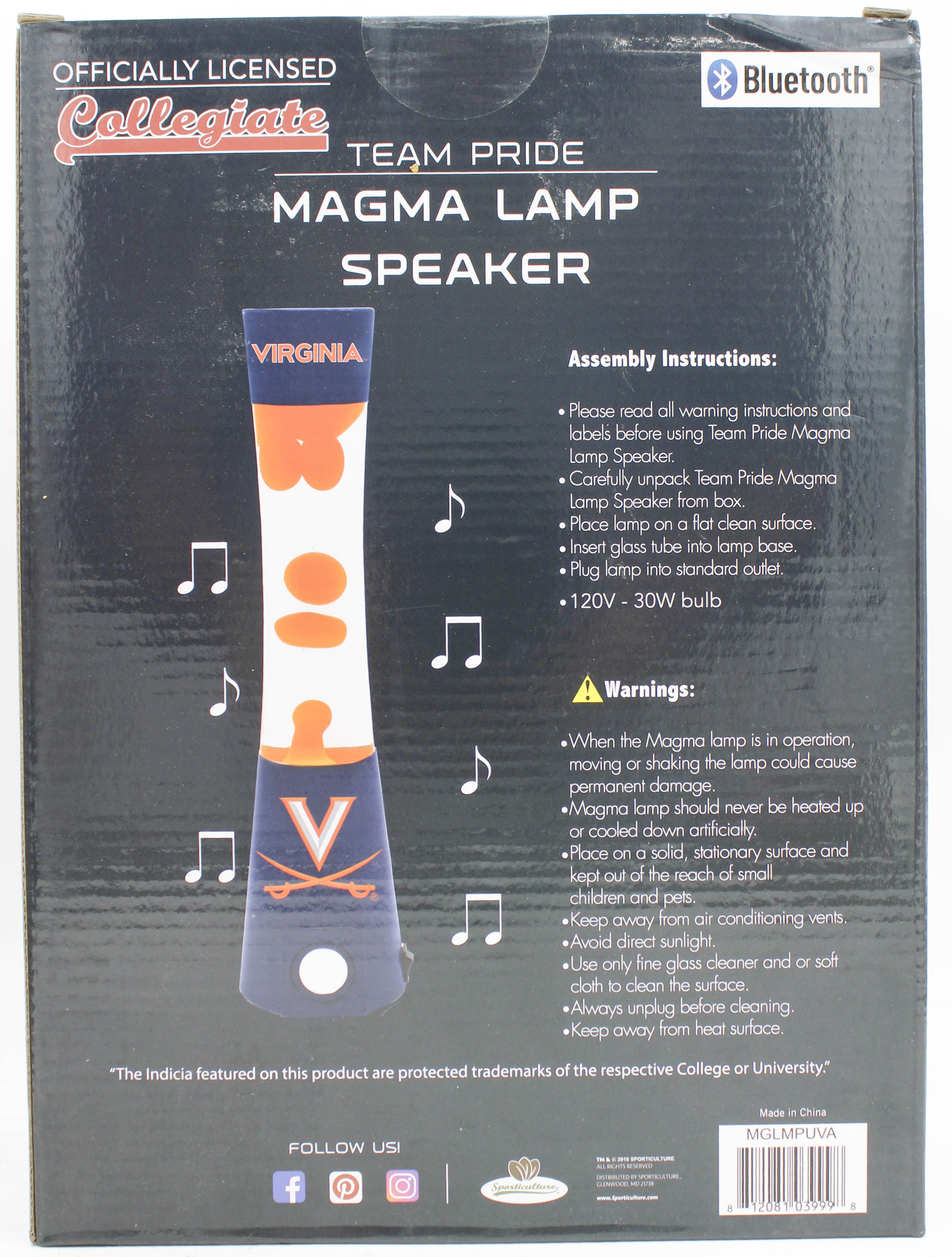 NCAA VIRGINIA VAVALIERS LAVA LAMP SPEAKER 16.5"