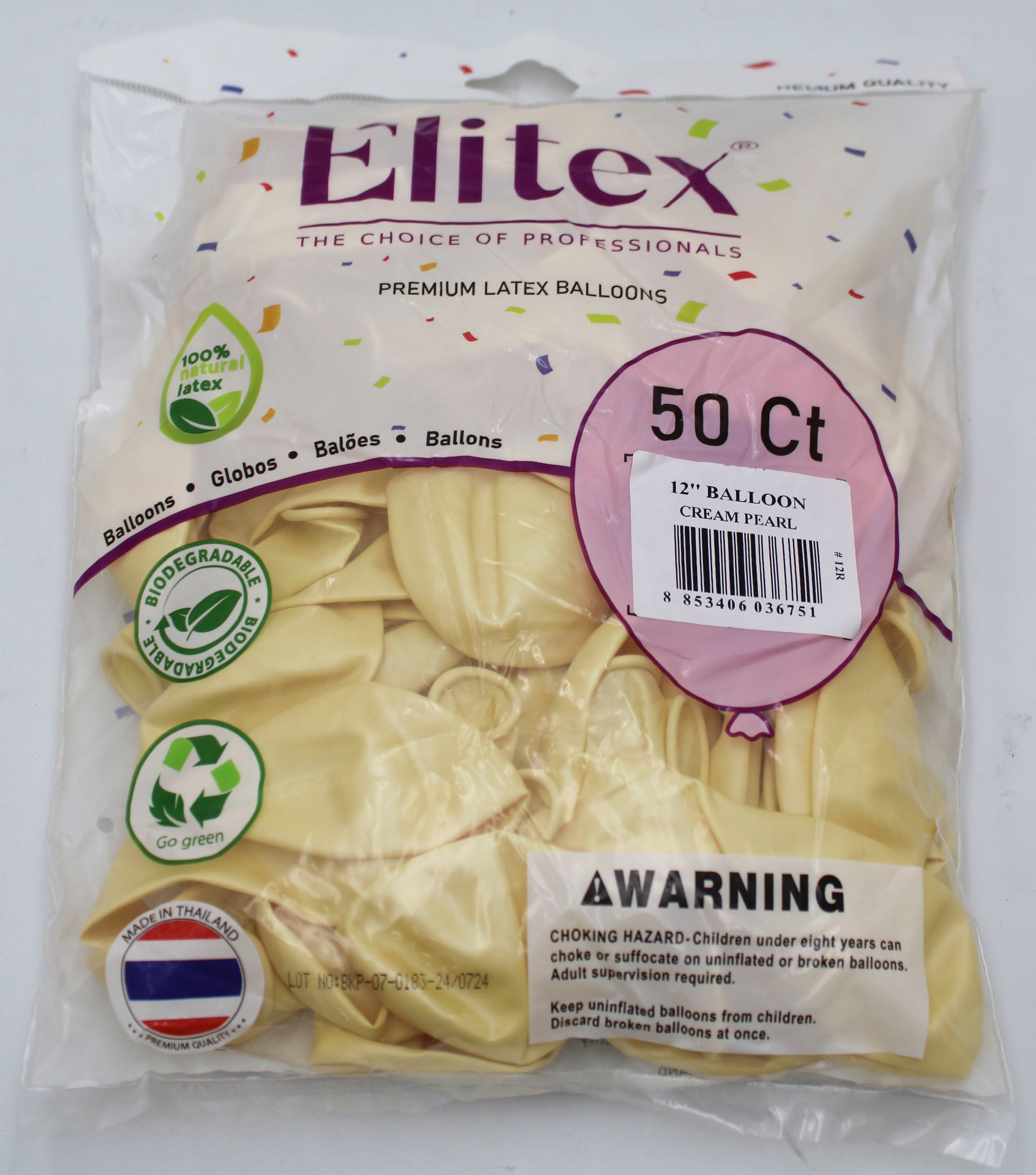 ELITEX 12" CREAM PEARL ROUND BALLOON, 50 PACK