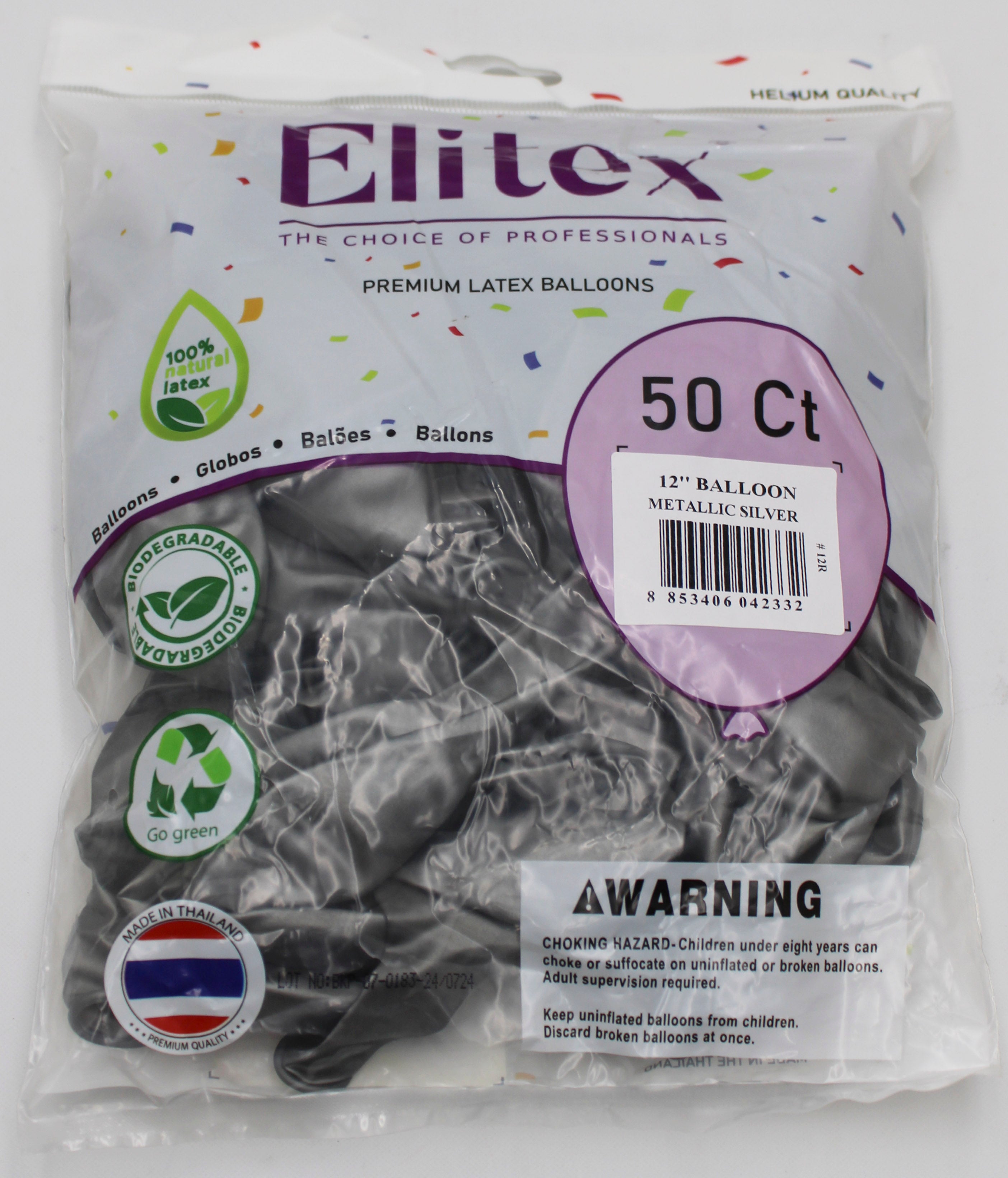 ELITEX 12" METALLIC SILVER ROUND BALLOON, 50 PACK