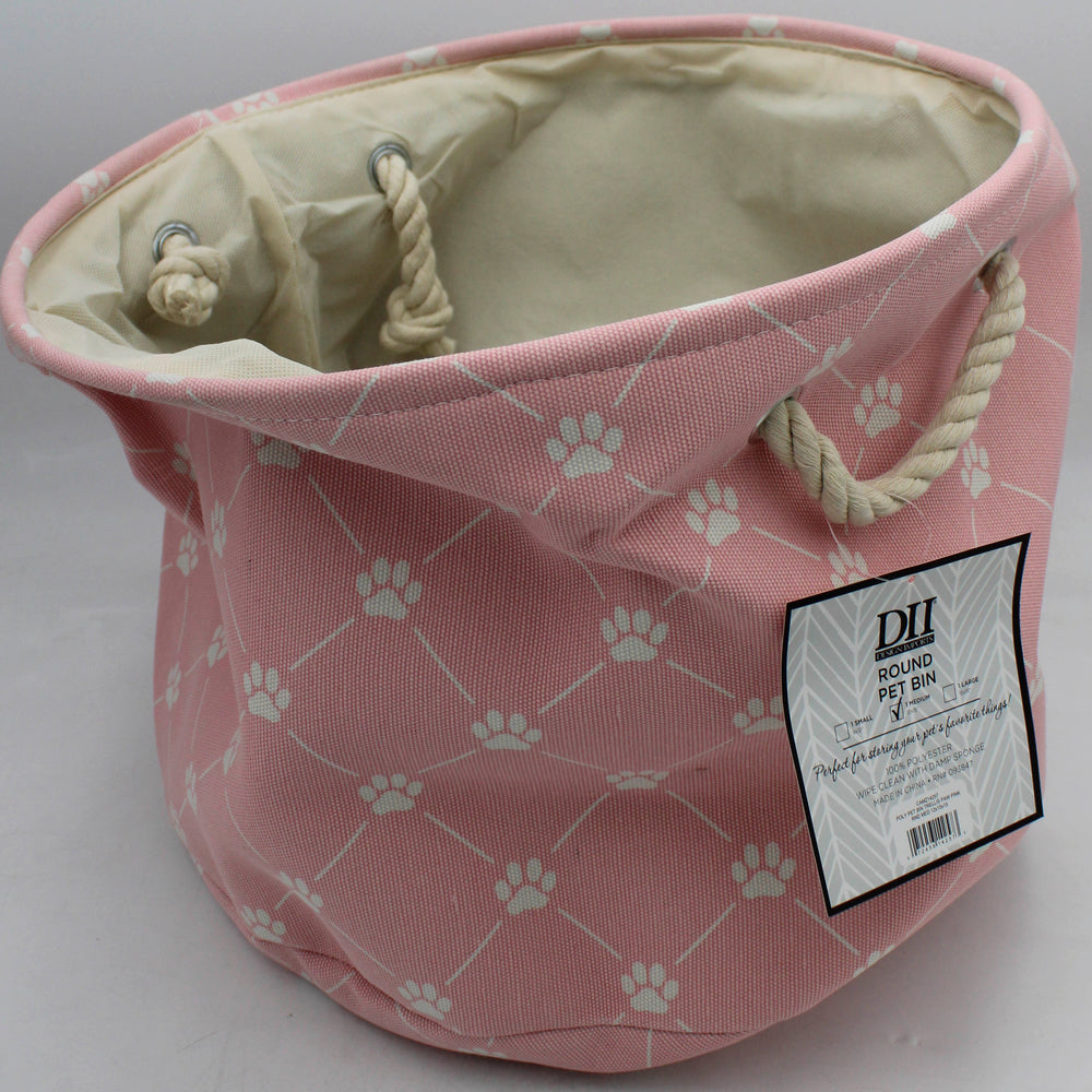 POLYESTER PET BIN TRELLIS PAW PINK ROUND MEDIUM 12x15x15