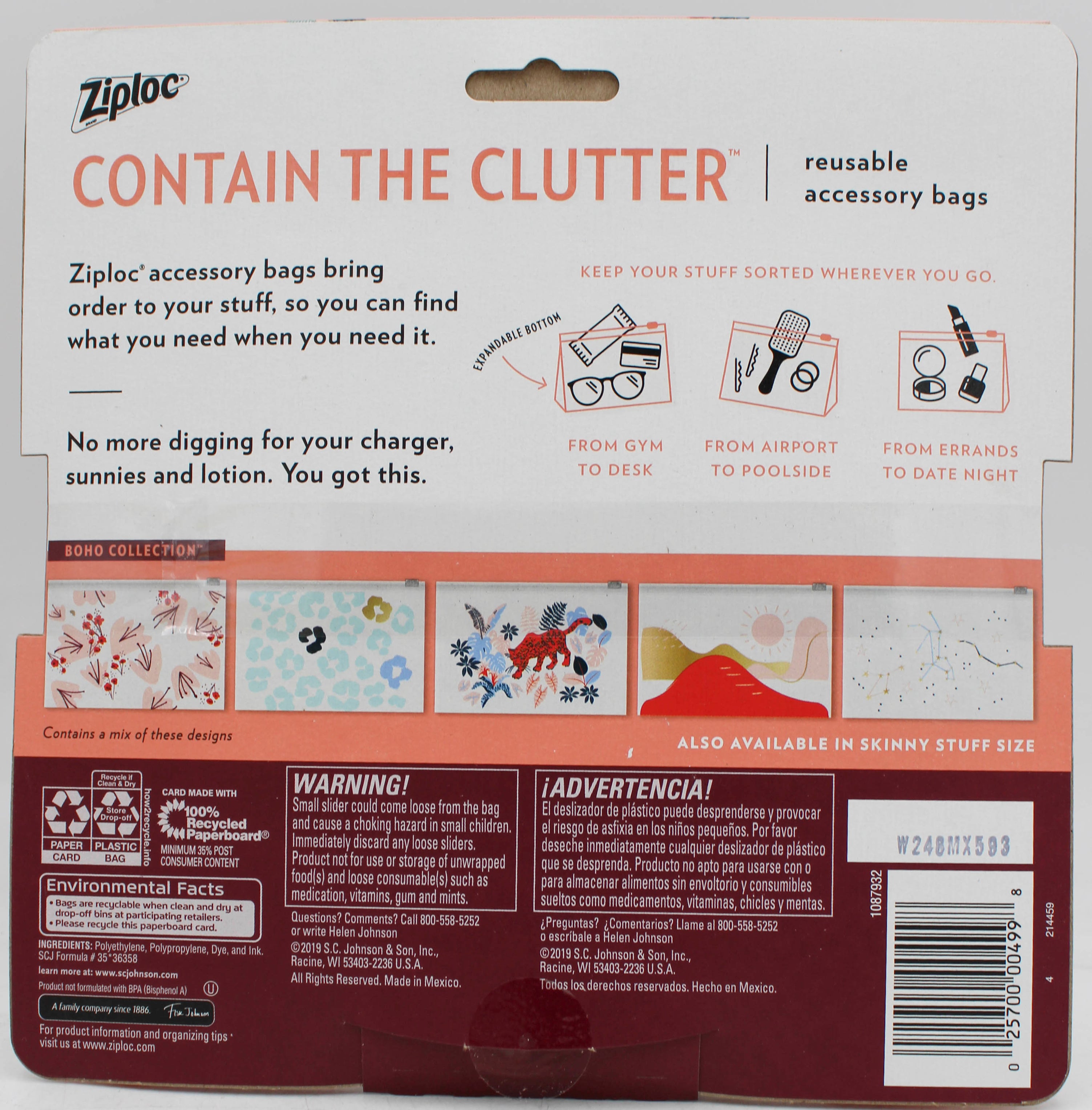 ZIPLOC REUSABLE BAG 5CT-BOHO ASST