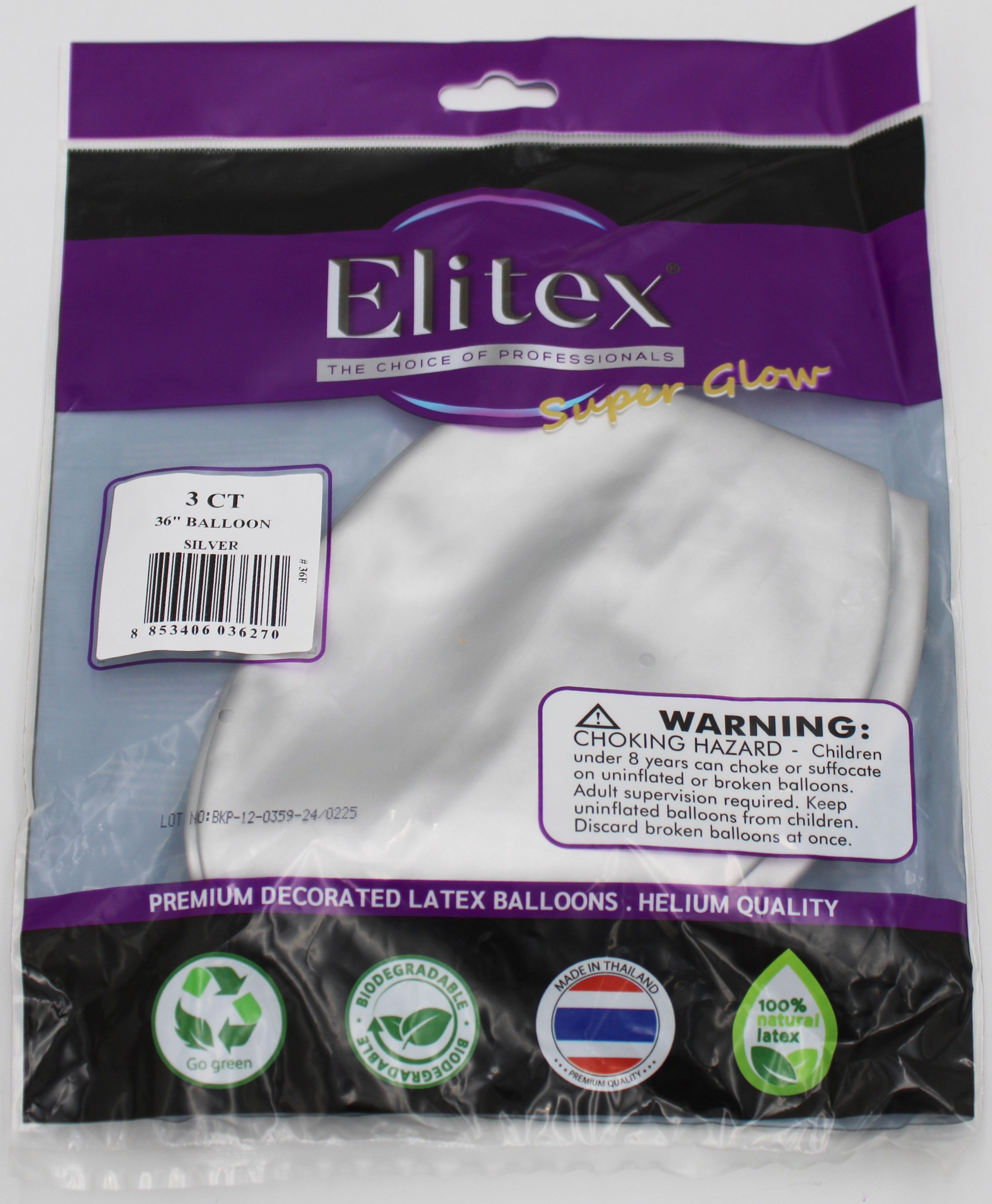 ELITEX 36" SUPERGLOW SILVER ROUND BALLOON, 3 PACK