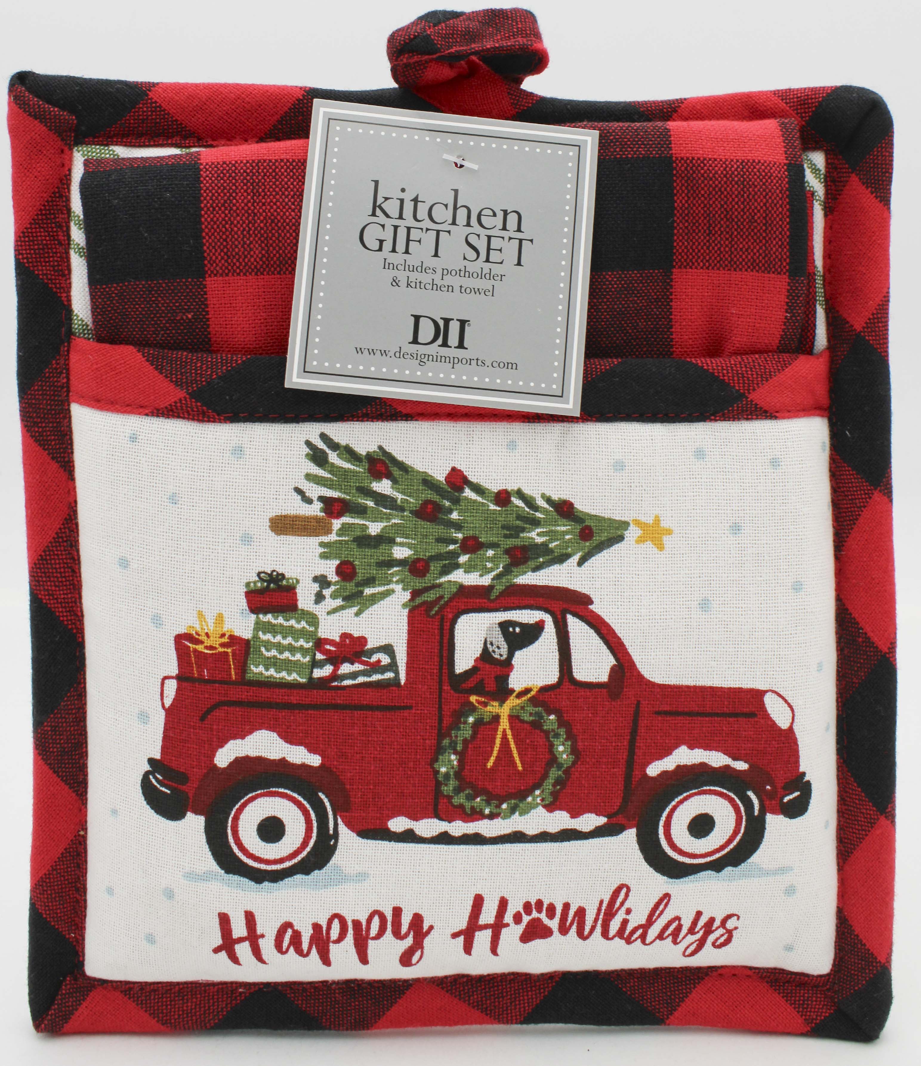 2PC GIFT SET - POTHOLDER AND DISHTOWEL - HAPPY HOWLIDAYS CHRISTMAS