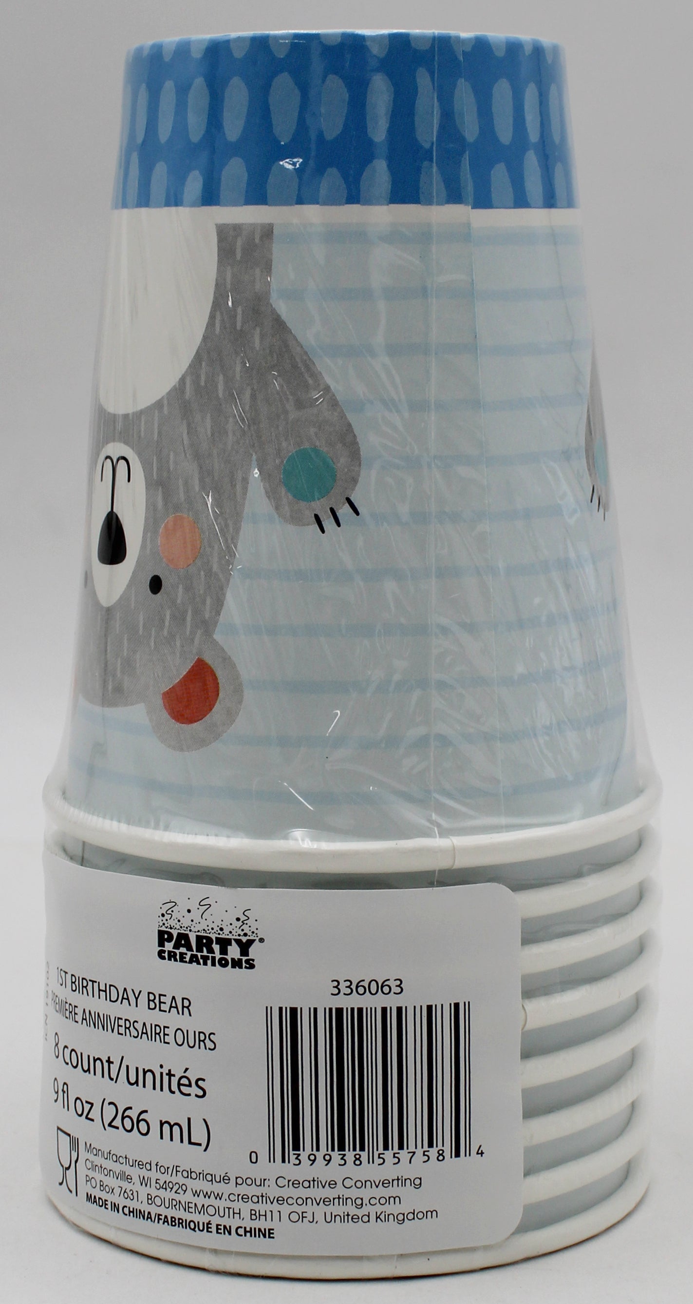 9oz. CUP 8CT 1ST BIRTHDAY BEAR