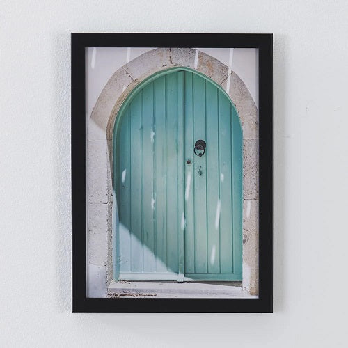 TEAL WOOD DOOR FRAMED PRINT 8.25"L x 11.5"H