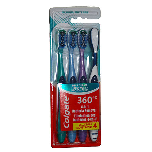 COLGATE 360 4-IN-1 TOOTHBRUSH MEDIUM 4PK NI