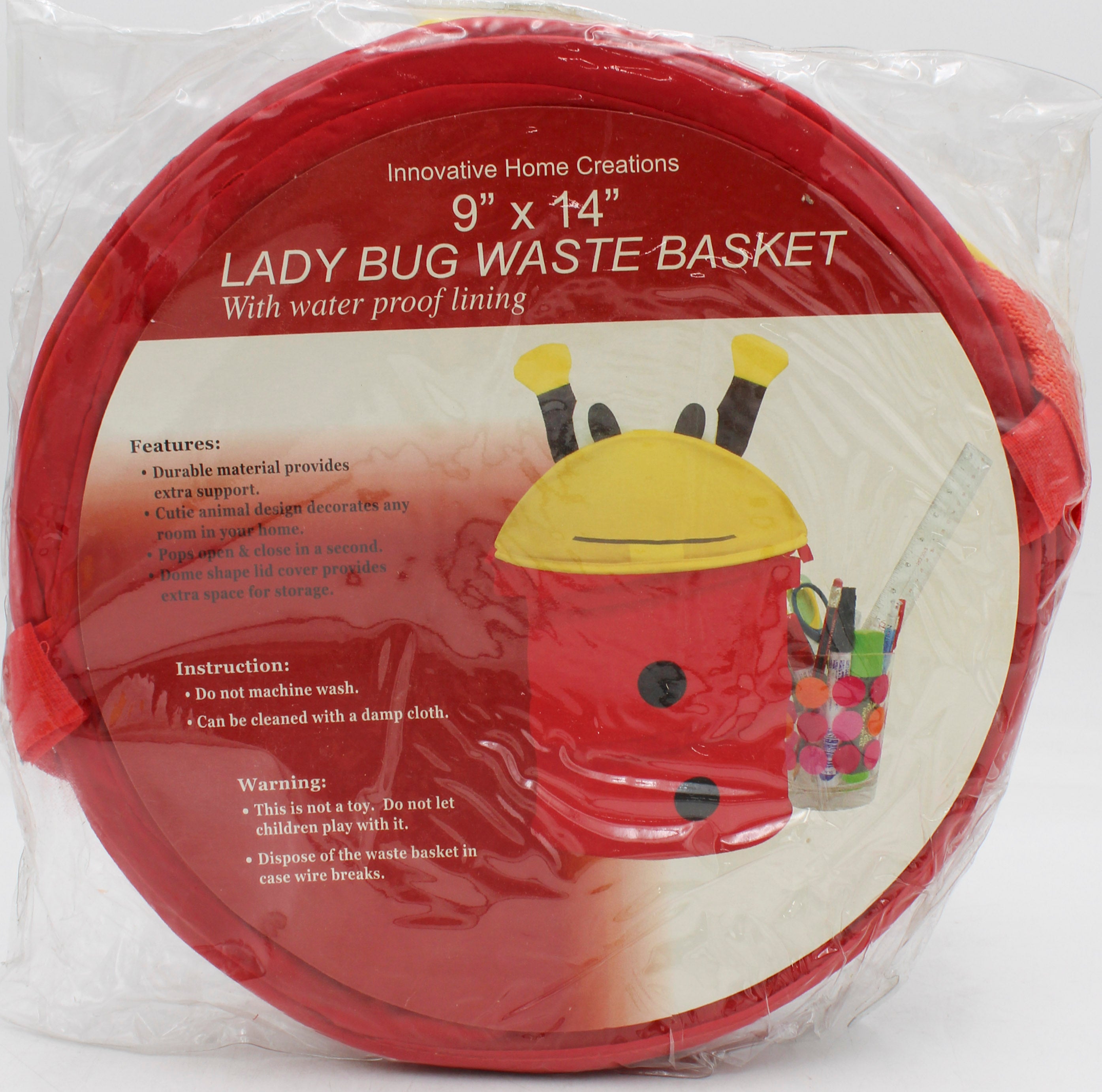 9''x14'' FOLDABLE WASTE BASKET - LADY BUG