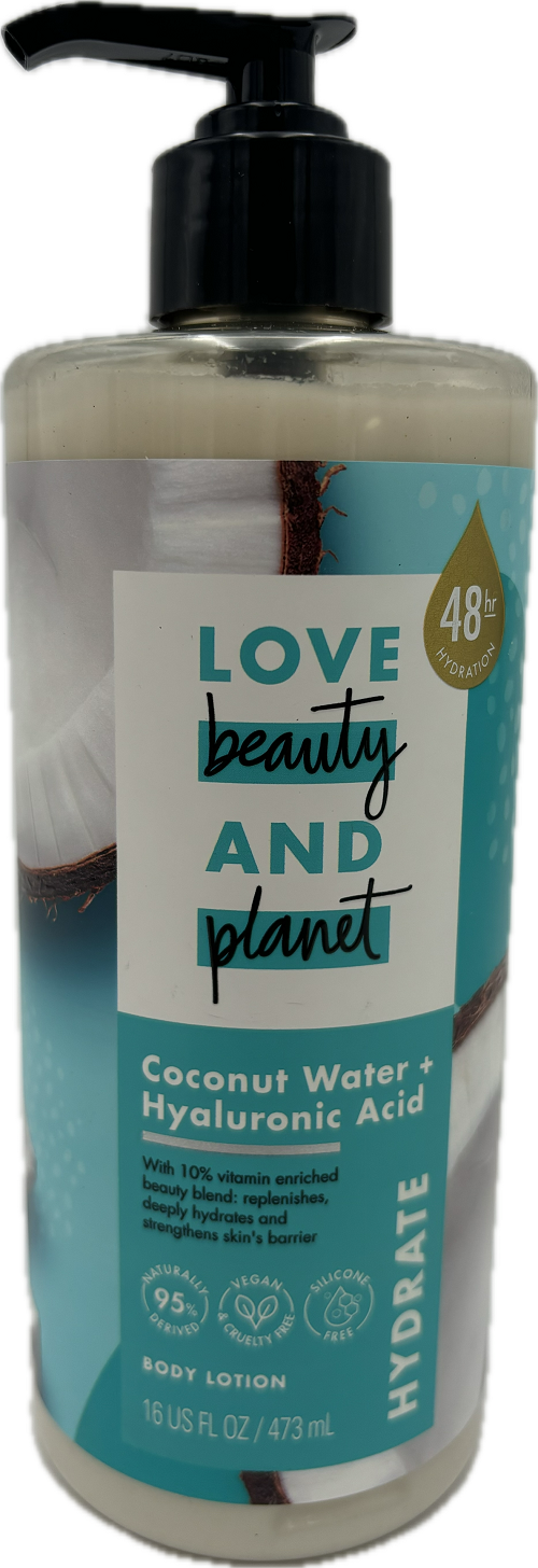 LOVE BEAUTY AND PLANET Body LOTION 16ozPUMP COCONUT WATER+HYALURONIC ACID HYDRATE
