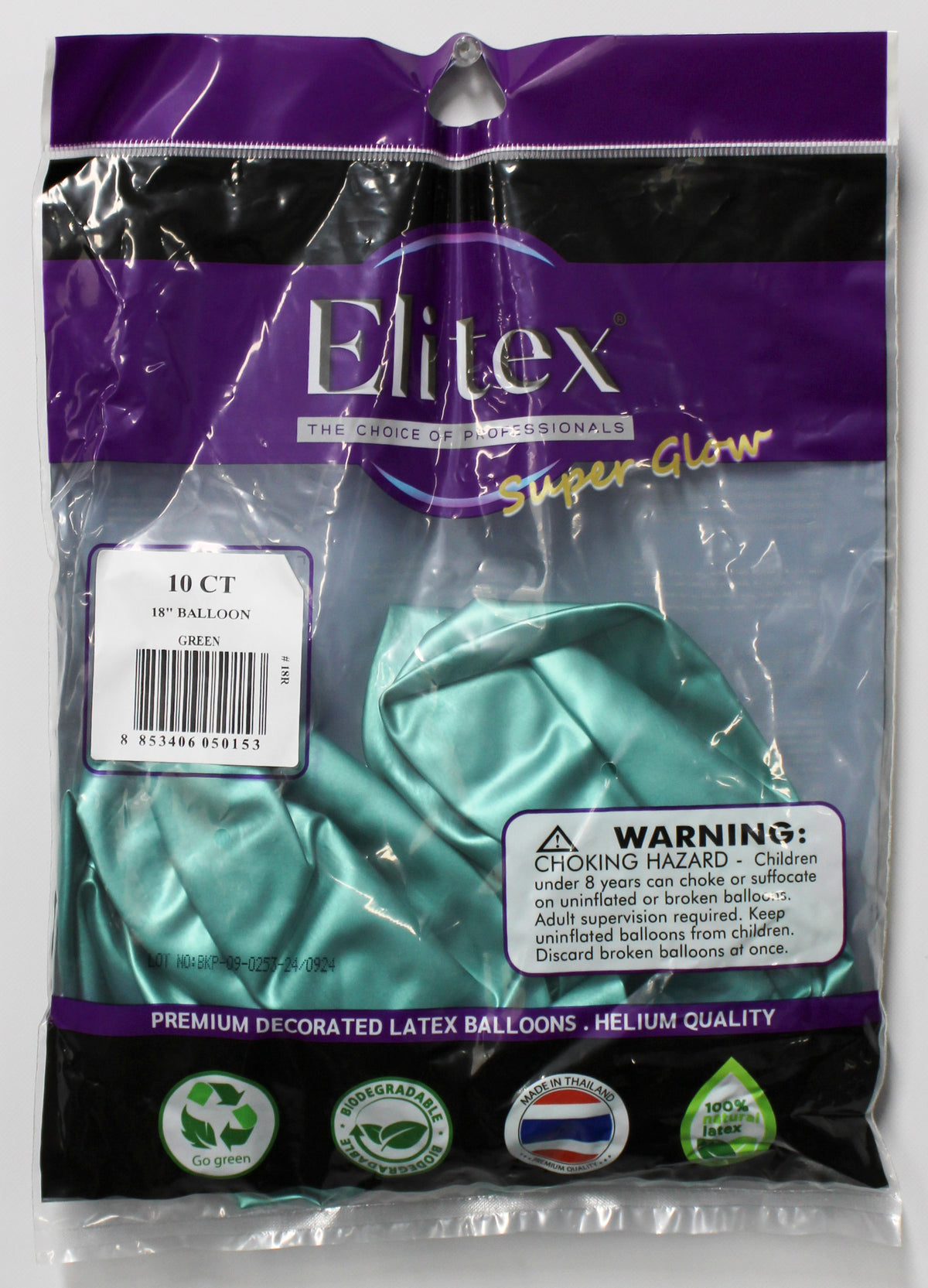 ELITEX 18" SUPERGLOW GREEN ROUND BALLOON, 10 PACK