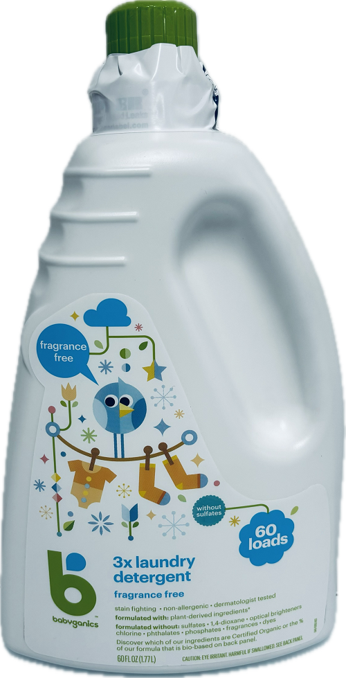 BABY GANICS 3x LAUNDRY DETERGENT 60oz FRAGRANCE FREE EXP 10/16/25