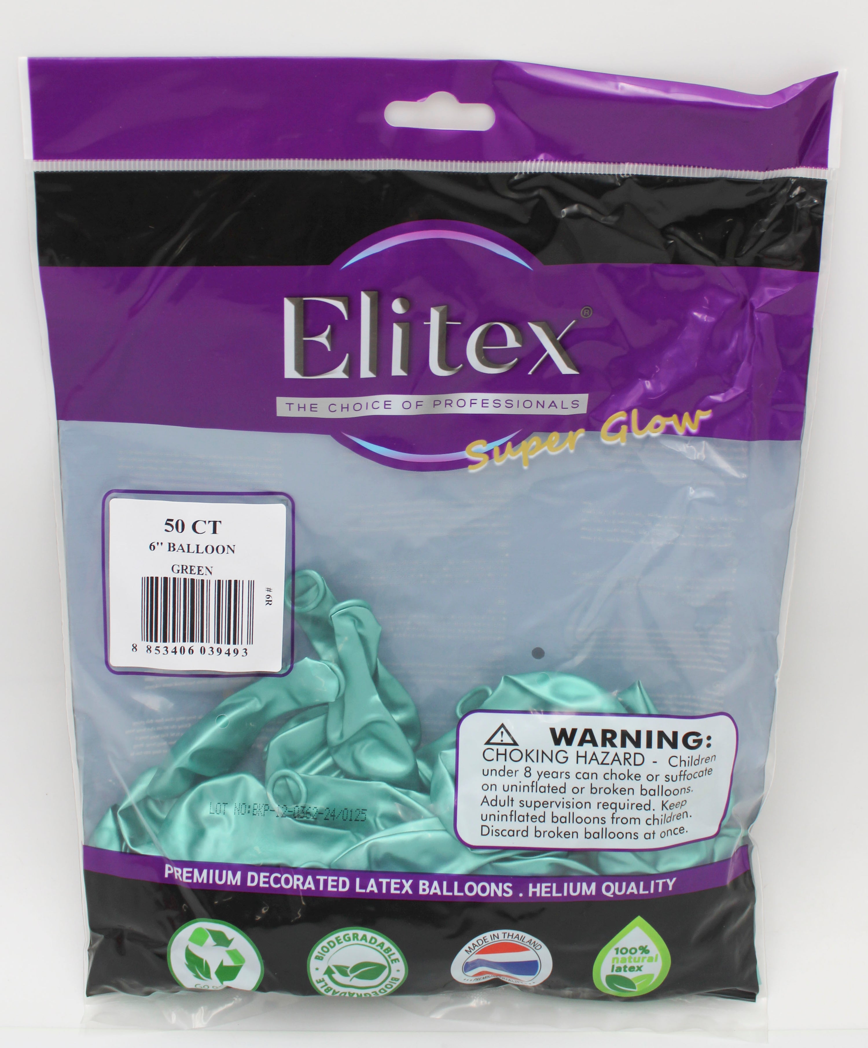 ELITEX 6" SUPERGLOW GREEN ROUND BALLOON, 50 PACK