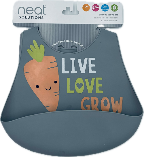 NEAT SOLUTIONS CARROT LIVE LOVE GROW SILICONE SCOOP BIB ADJUSTABLE 3M+   NI