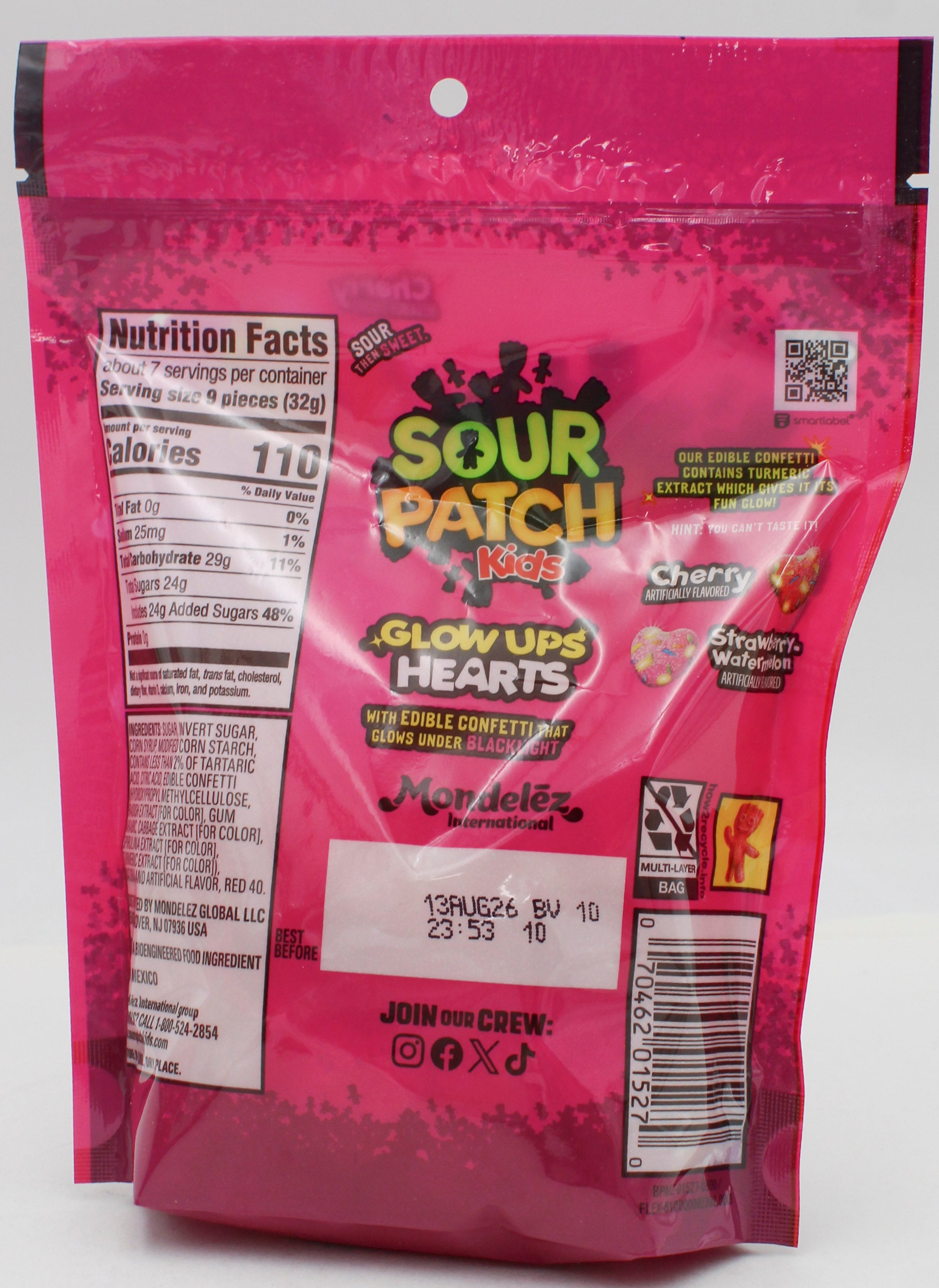 SOUR PATCH KIDS GLOWUPS  HEARTS 8.4 Oz BB 8/13/26