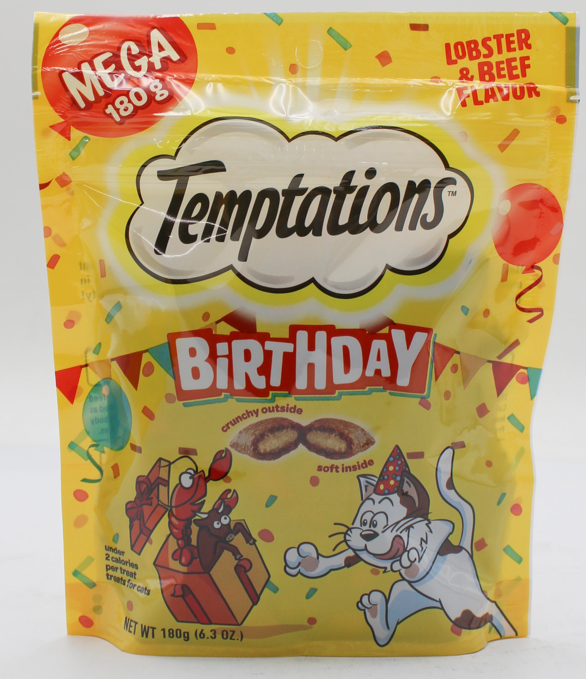 TEMPTATIONS BIRTHDAY LOBSTER & BEEF FLAVOR CRUNCHY & SOFT CAT TREATS 6.3 OZ BB 3/4/2027