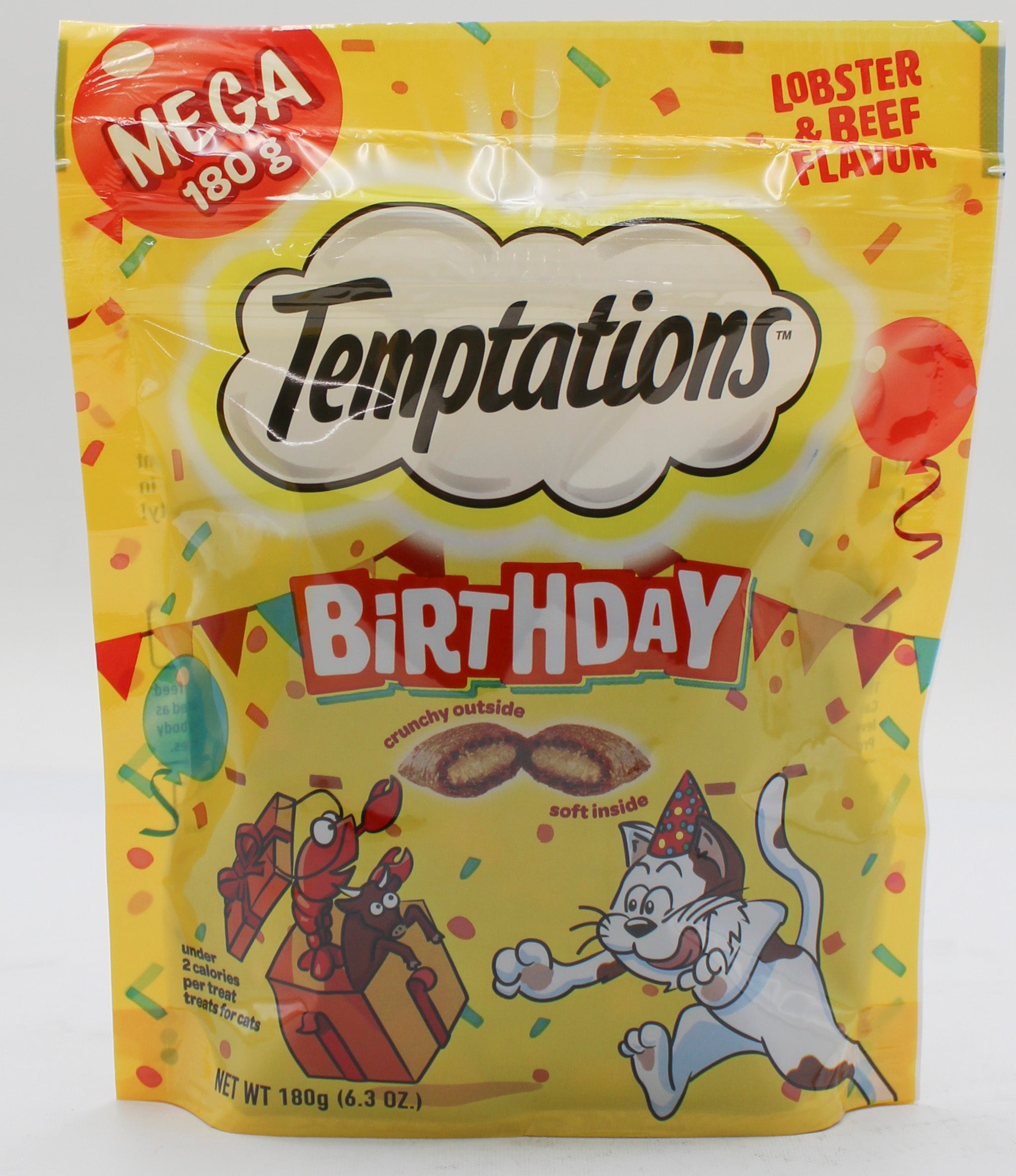 TEMPTATIONS BIRTHDAY LOBSTER & BEEF FLAVOR CRUNCHY & SOFT CAT TREATS 6.3 OZ BB 3/4/2027