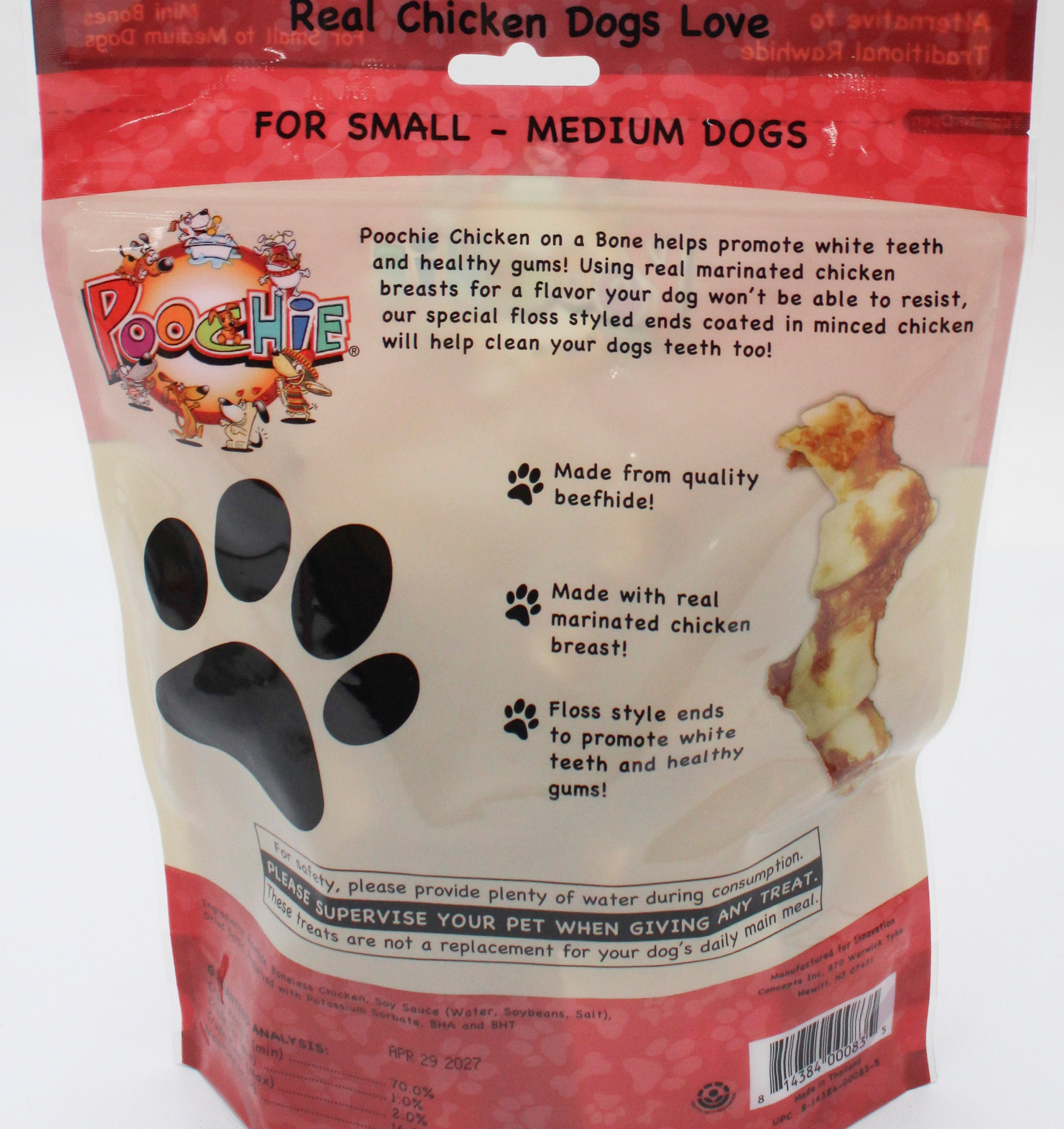POOCHIE CHICKEN ON A BONE DOG TREAT 12 CT 8.4oz. BB 4/29/2027
