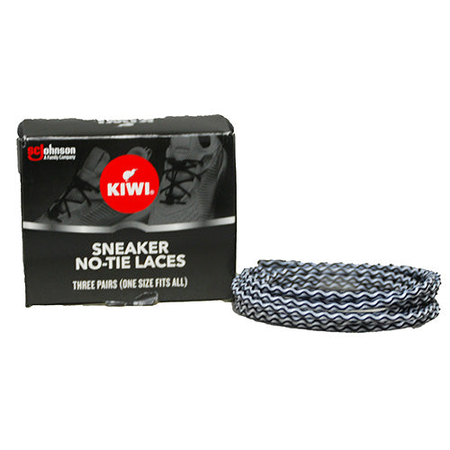 KIWI NO TIE SHOE LACE 3PR-BLACK/WHITE