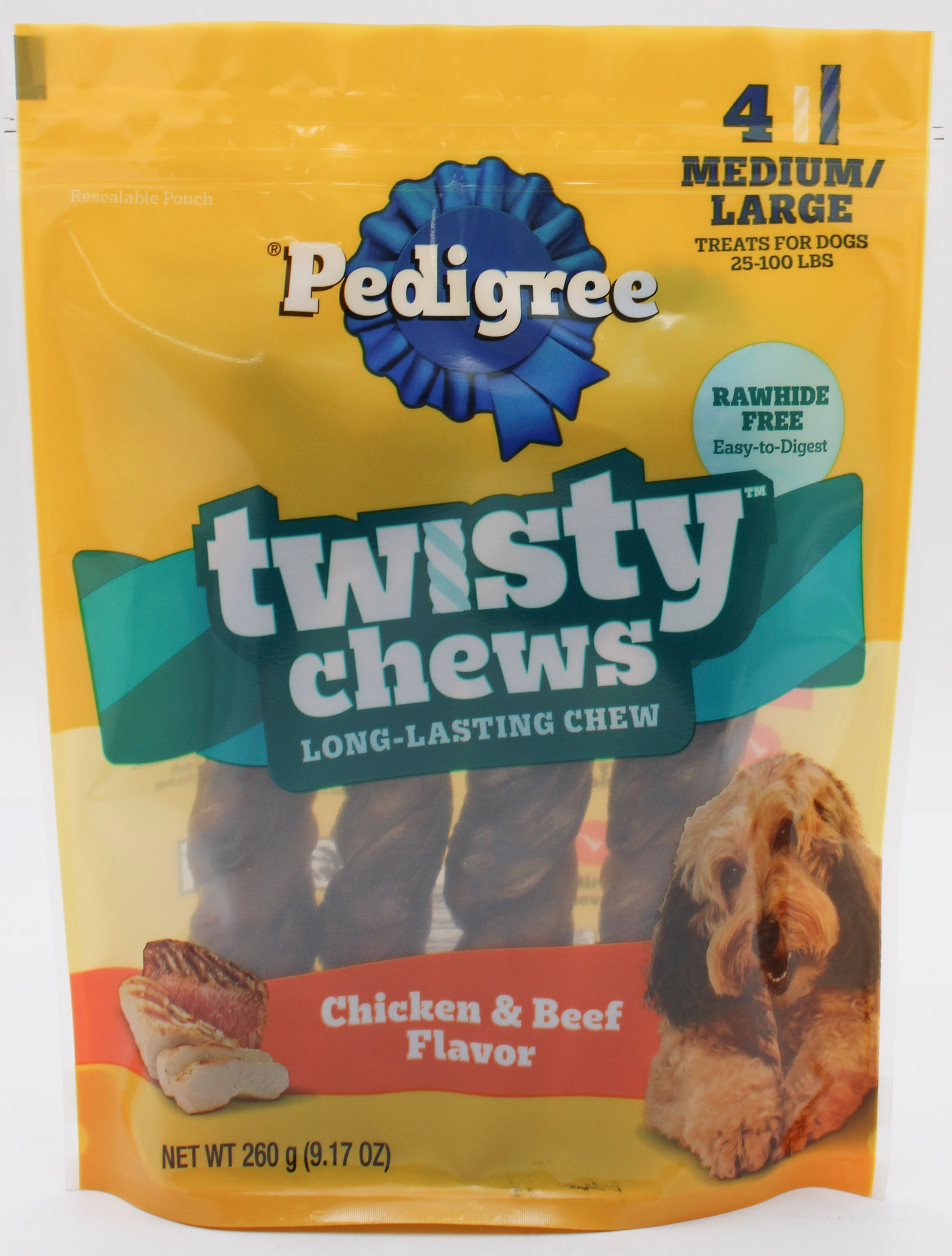 PEDIGREE TWISTY CHEWS DOG TREATS MEDIUM CHICKEN & BEEF FLAVOR 9.17 OZ. (4 PK) BB 3/09/2027
