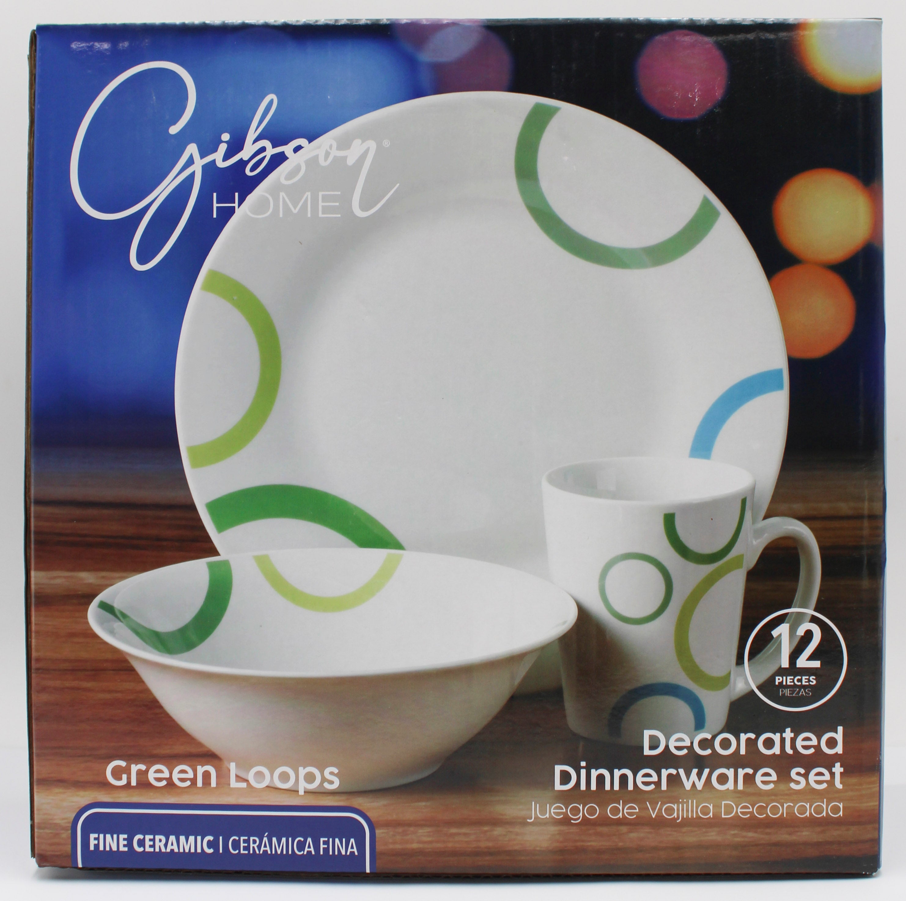 12pc DINNERWARE ST - CERAMIC GREEN LOOPS