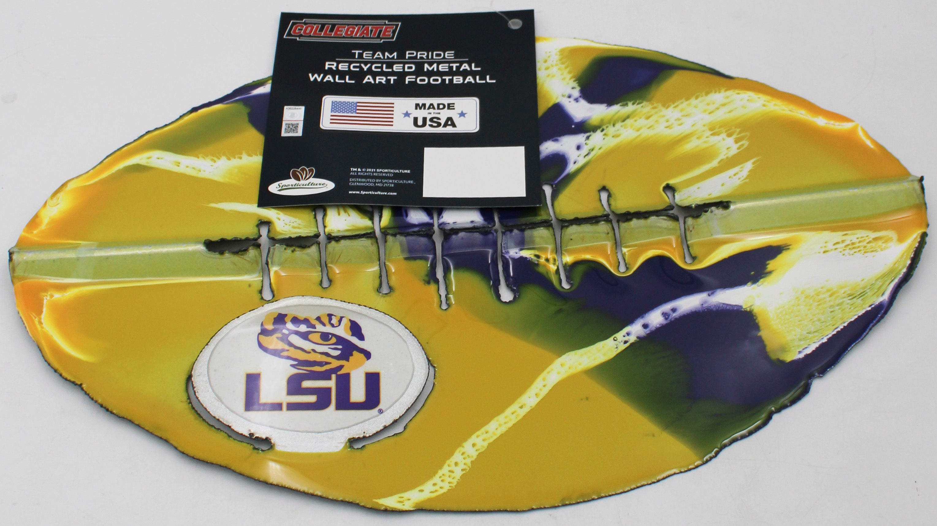 NCAA LSU TIGERS METAL FOOTBALL ART