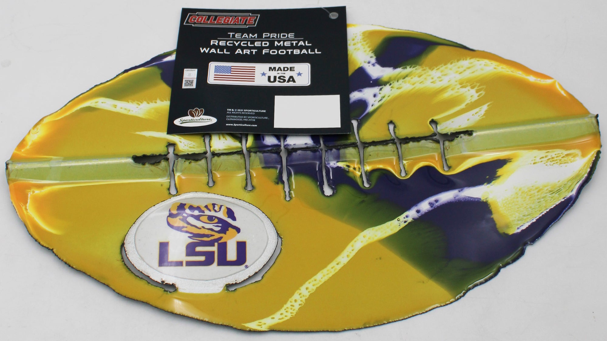 OFFICIALLY LICENSED LSU TIGERS METAL FOOTBALL ART
