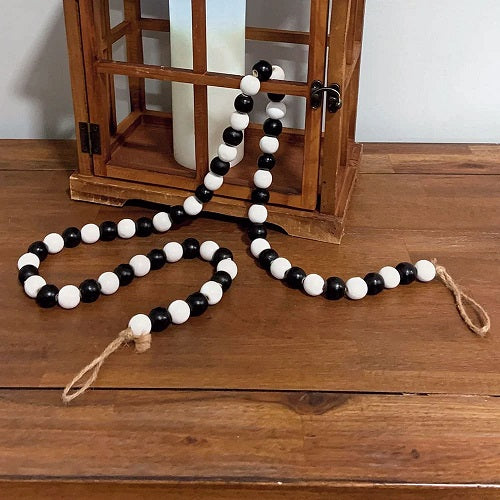 BLACK & WHITE WOOD BEAD GARLAND 47"L