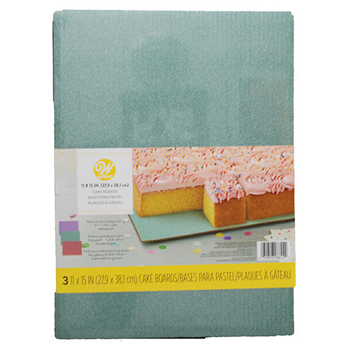WILTON CAKE BOARD ASSORTED GLITTER 11X15IN 3CT NI