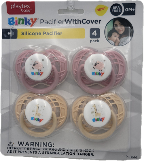 PLAYTEX SILICONE PACIFIER WITH COVER 4PK PINK/BEIGE 0M+