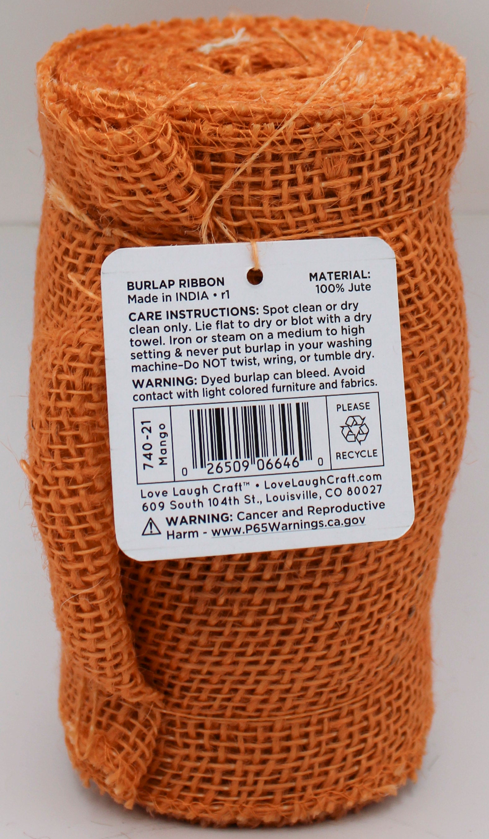 6 IN X 5 YD BURLAP RIBBON - MANGO
