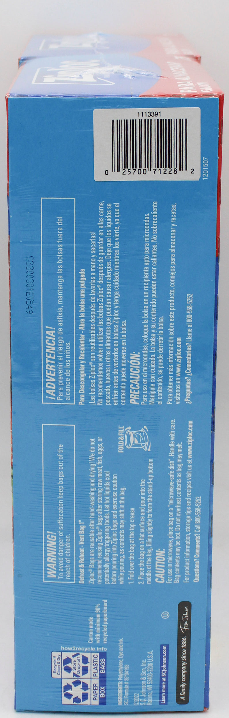 ZIPLOC STAND UP STAY OPEN STORAGE GALLON 2pc TWIN PACK 75ct US