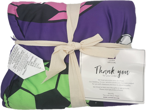 LUSH DECOR SHERPA THROW 50"x60" GIRLS SOCCER KICK PURPLE PP$90.00 NO AMAZON