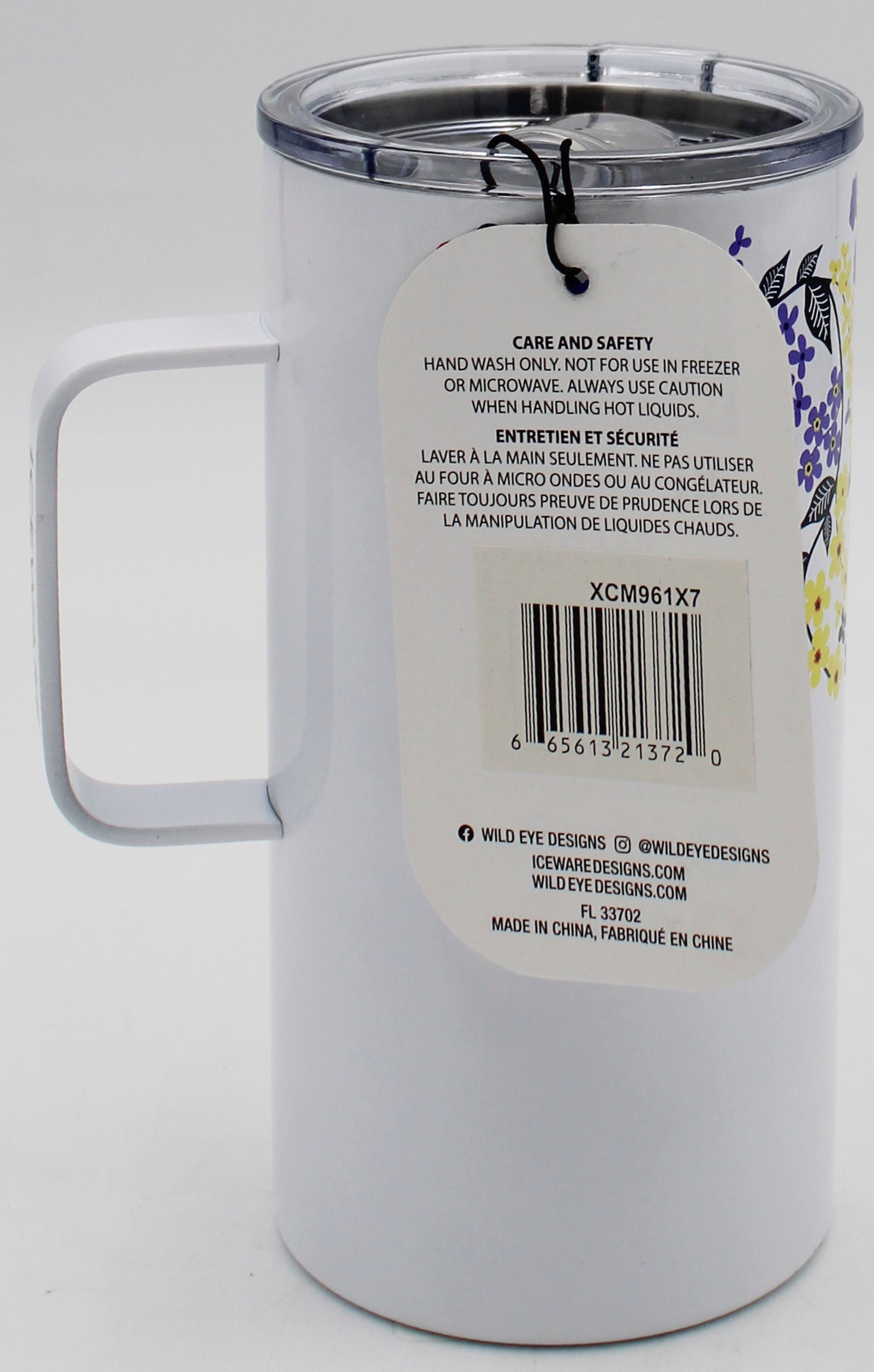 20oz XL DOUBLE WALL COFFEE MUG - FLORAL WHITE