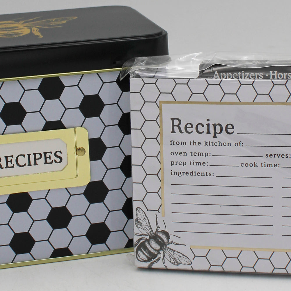 CR GIBSON HONEYCOMB HIVE RECIPE TIN W/ 12 DIVIDERS & 40 RECIPE CARDS