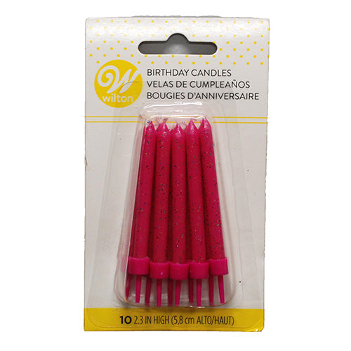 WILTON CANDLES PINK GLITTER 10CT